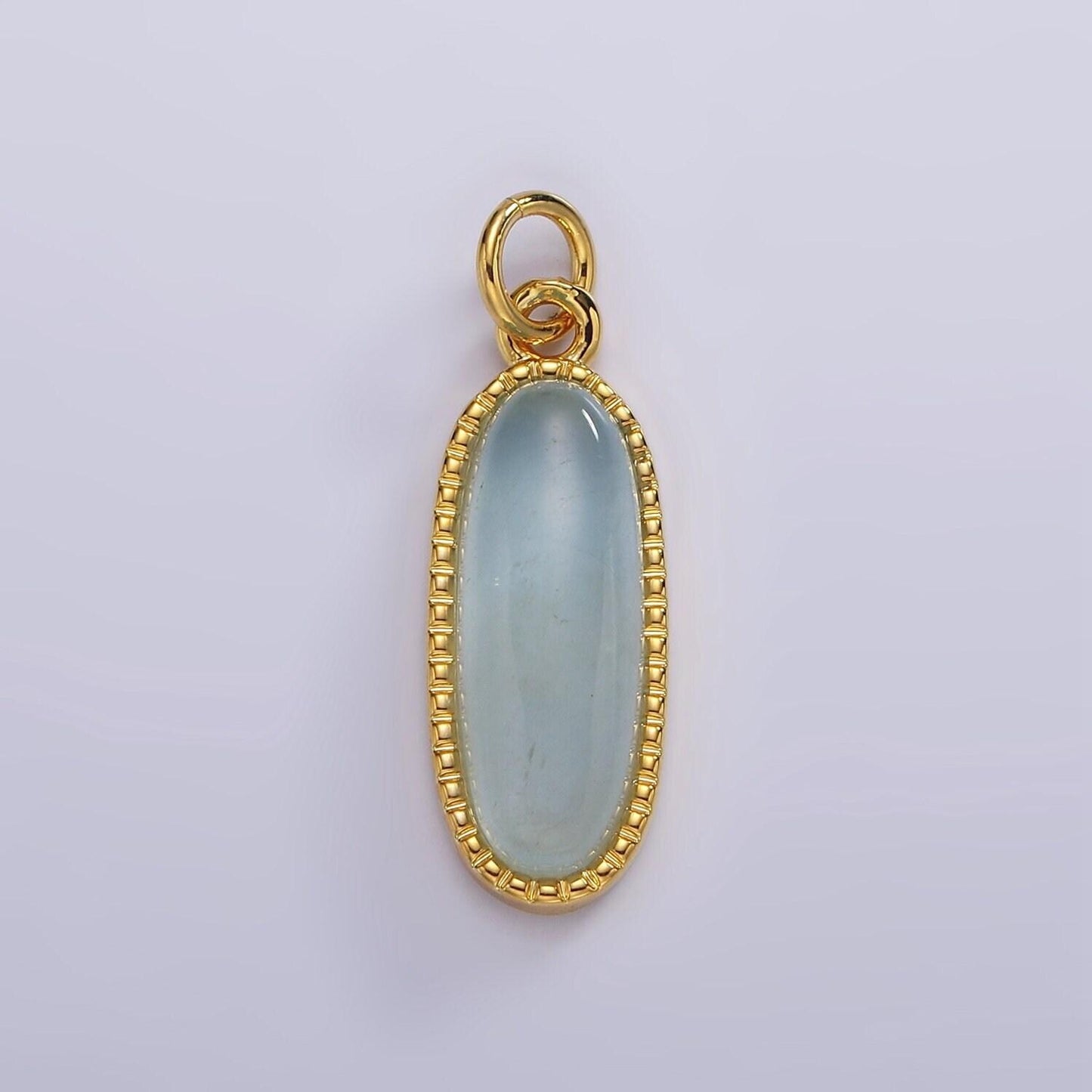 Long oval dainty gemstone drop charm gold rim bezel semi precious gemstone pendant for necklace bracelet earring component ag566