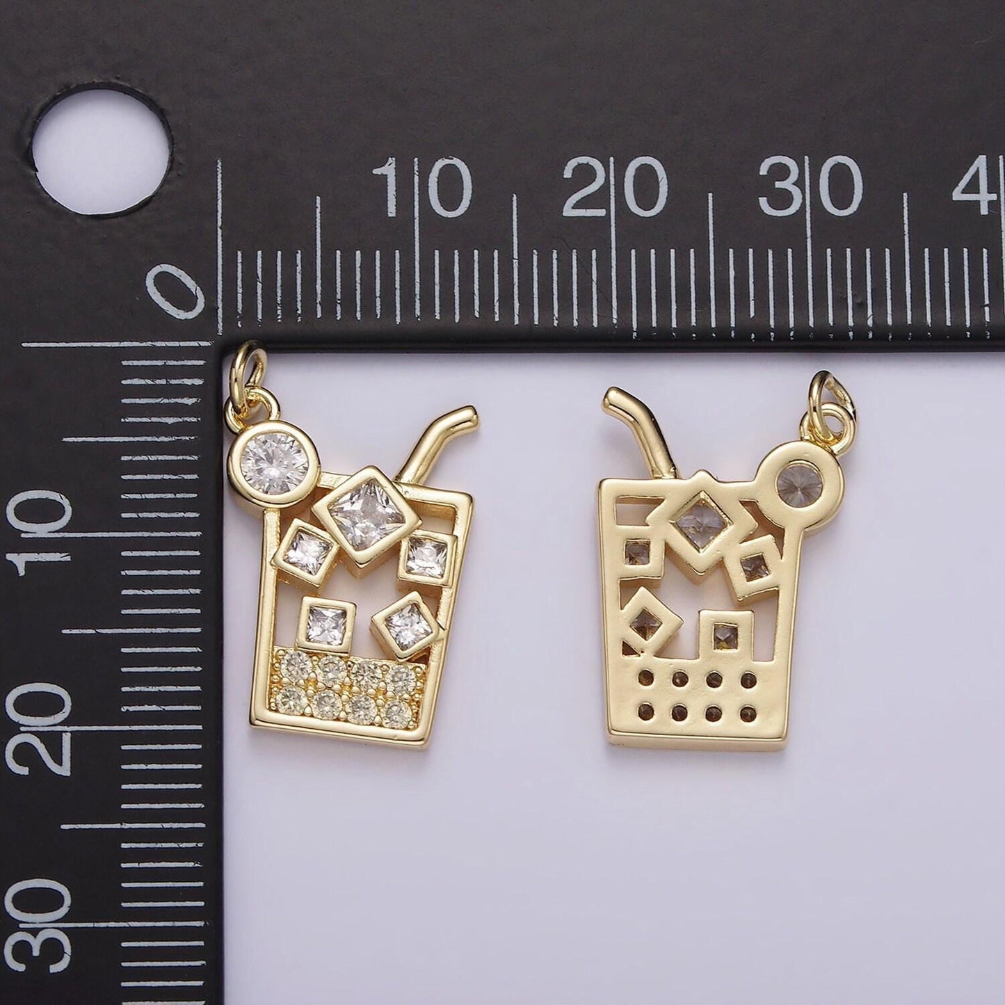 14k gold filled clear cz ice cube cold glass drink open charm | ag511