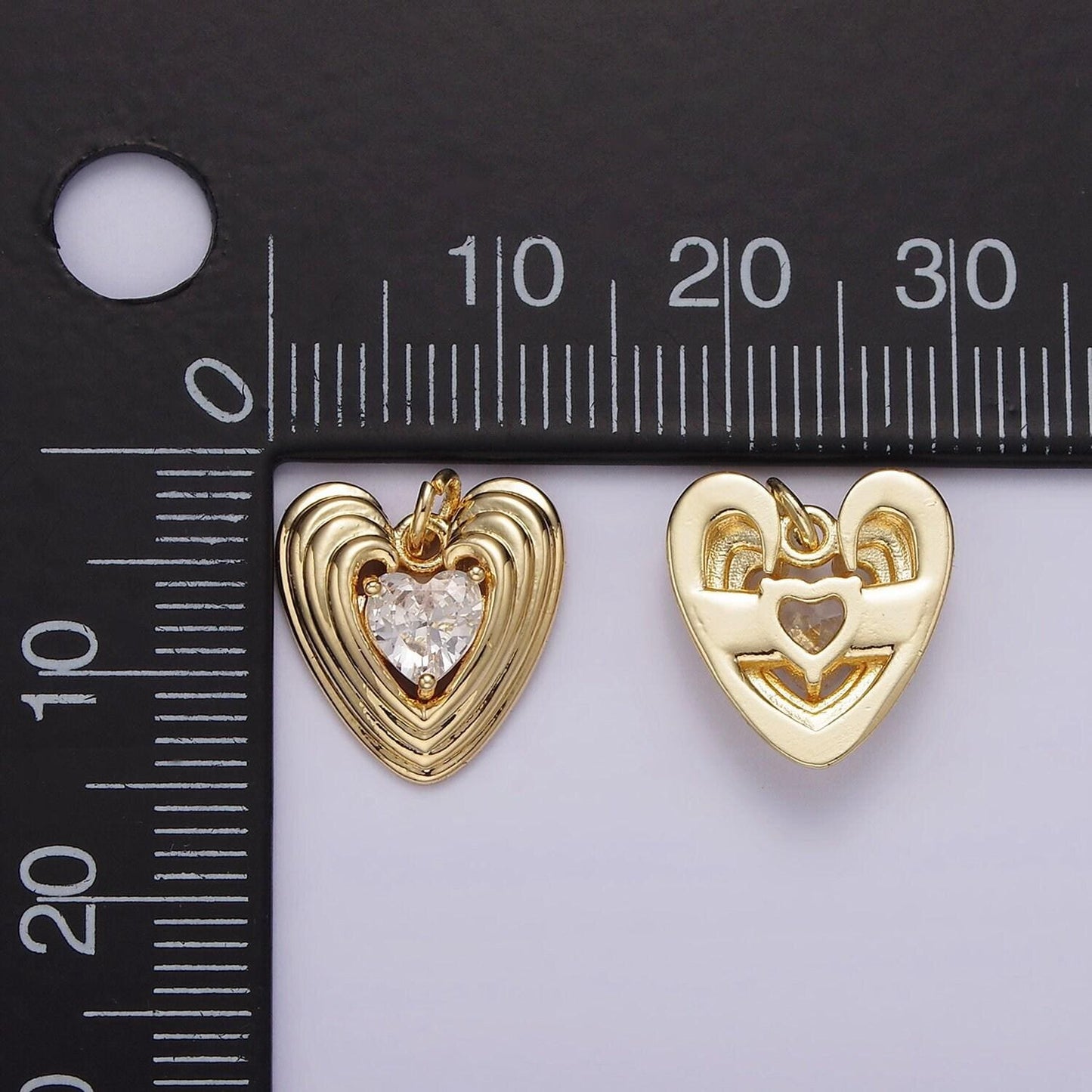 14k gold filled 15mm clear cz multiple line heart charm | ag509