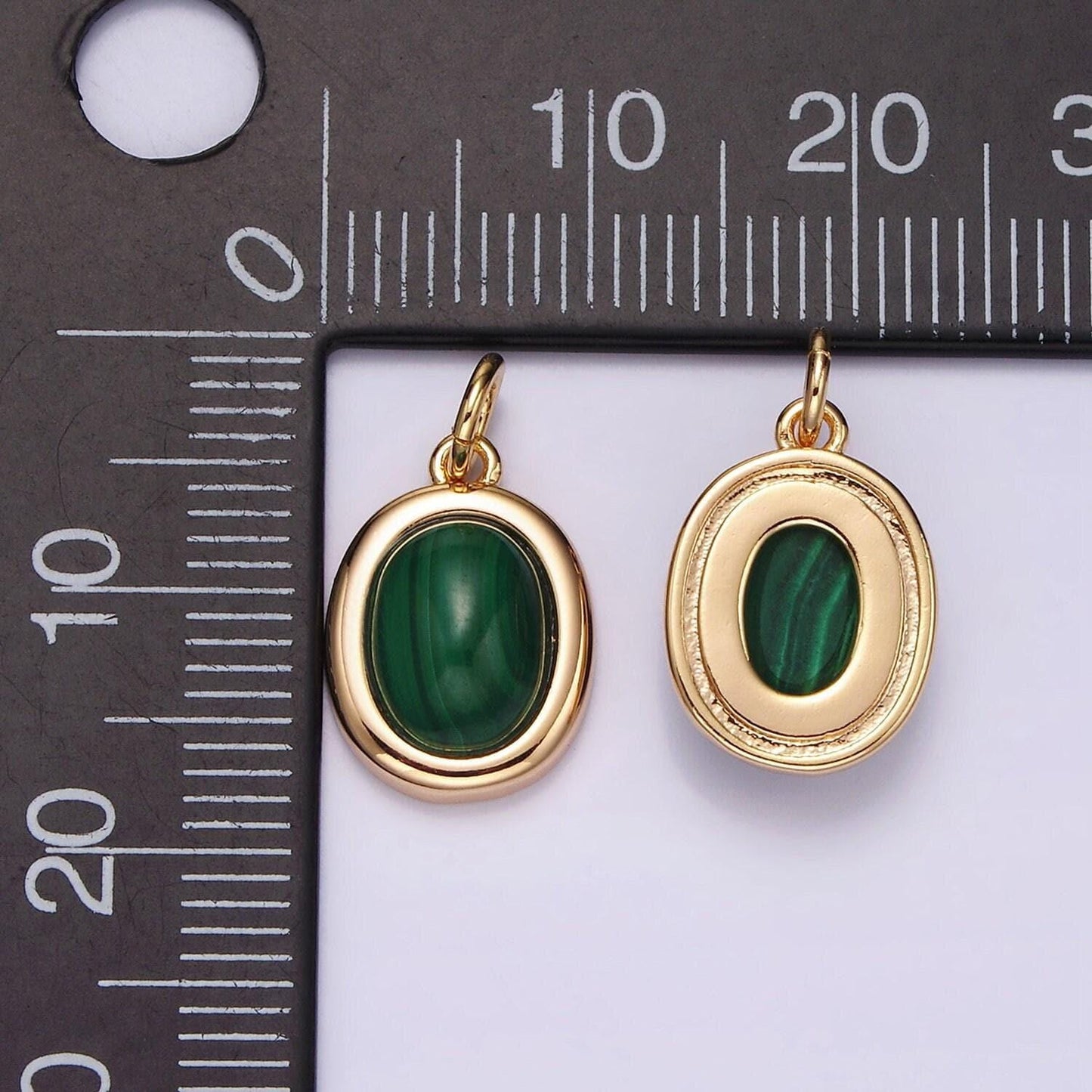 16k gold filled 10mm, 11mm green malachite cabochon bezel charm | ag452