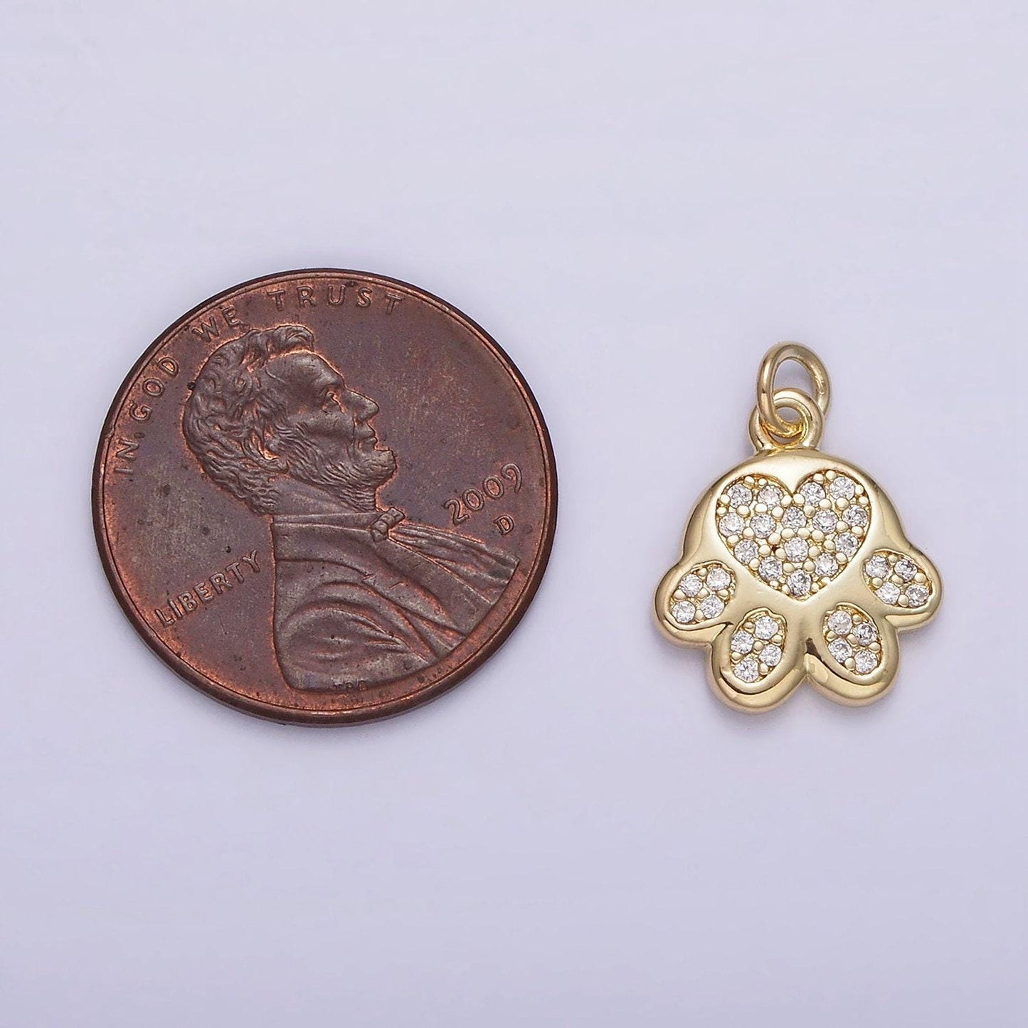 14k gold filled micro paved cz heart pawprint pet cat dog animal add-on charm | ag225