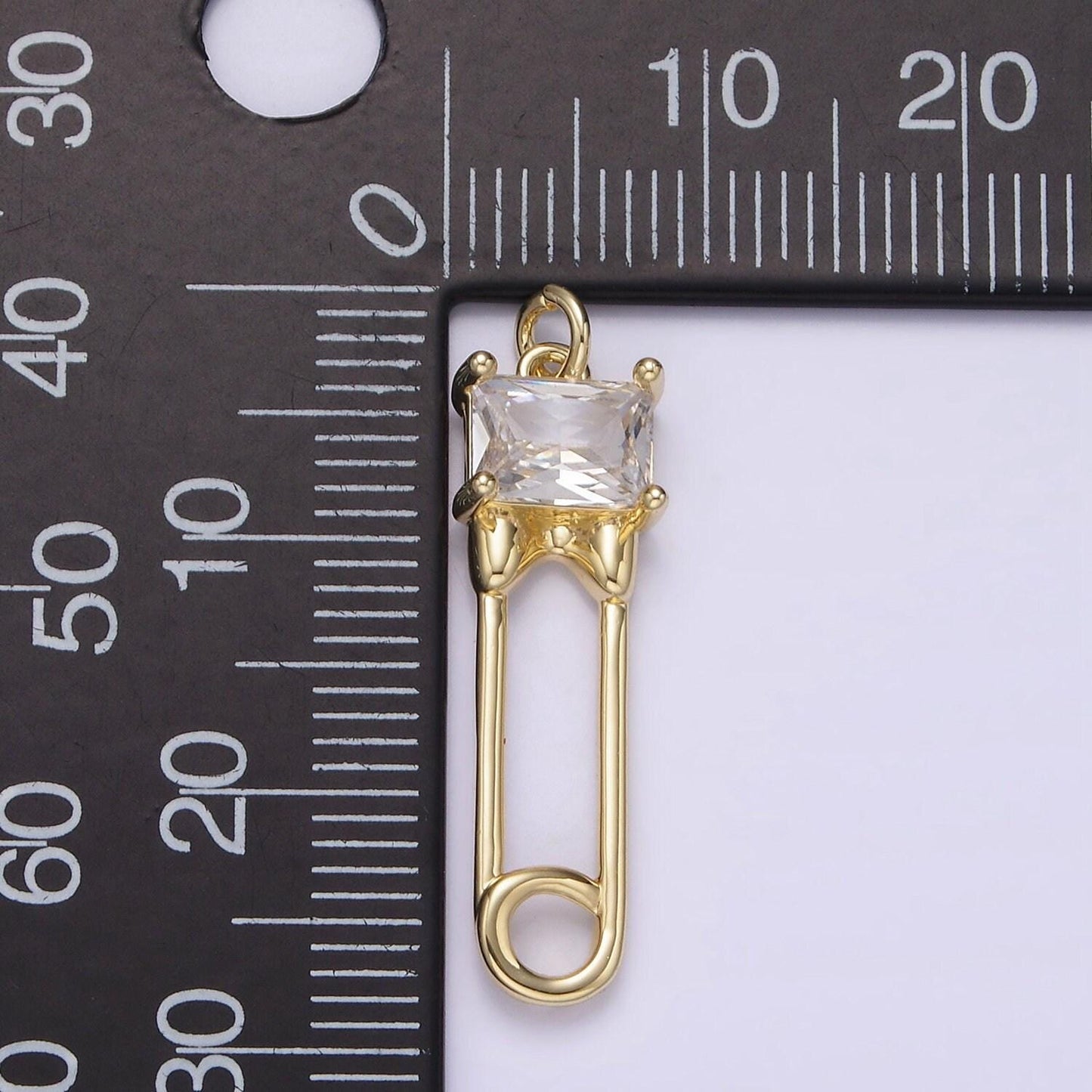 14k gold filled clear baguette cz safety baby pin charm | ag220