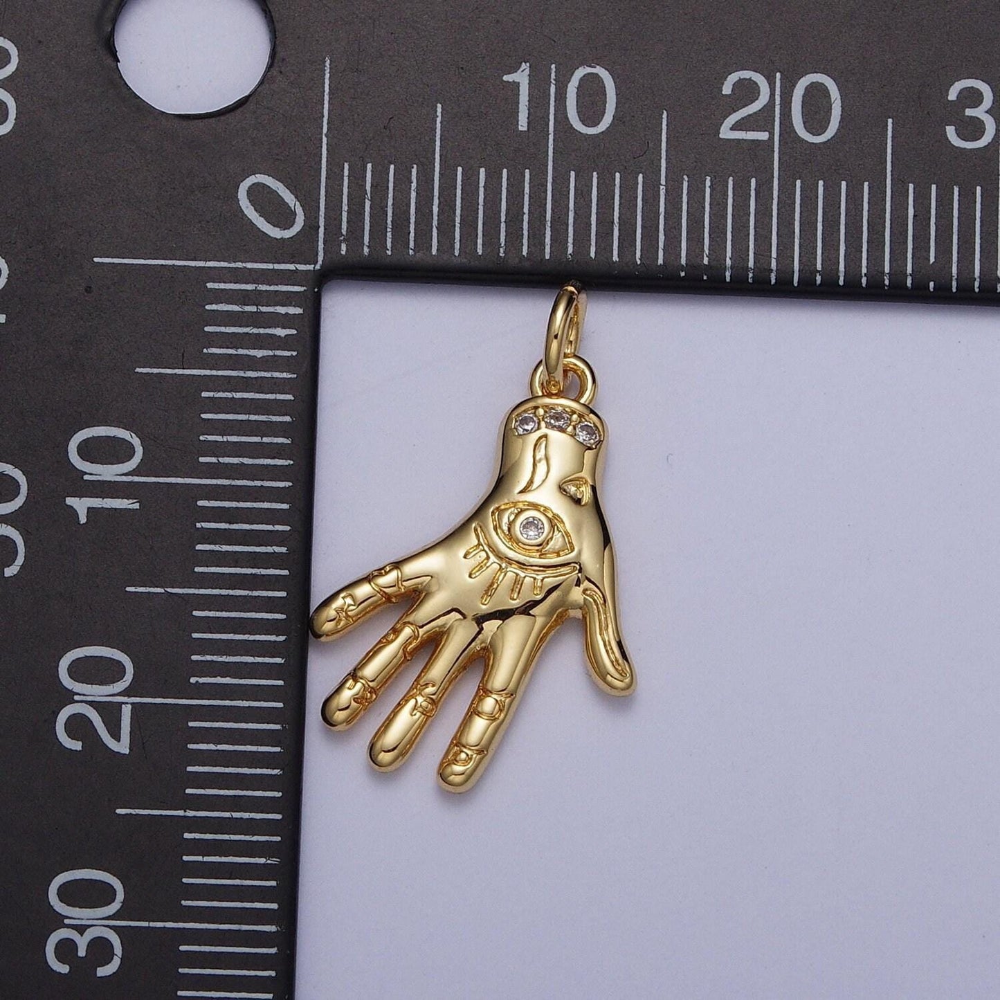 Gold open palm evil eye hand pendant, 24k gold plated micro pave cz evil eye of ra charm | ag125