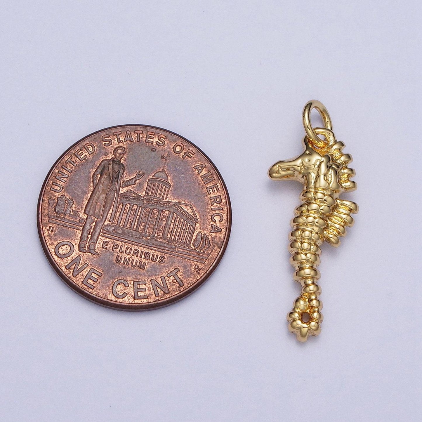 Gold minimalistic sea horse pendant, 24k gold plated striped seahorse charm, animal under the sea pendant | ag113