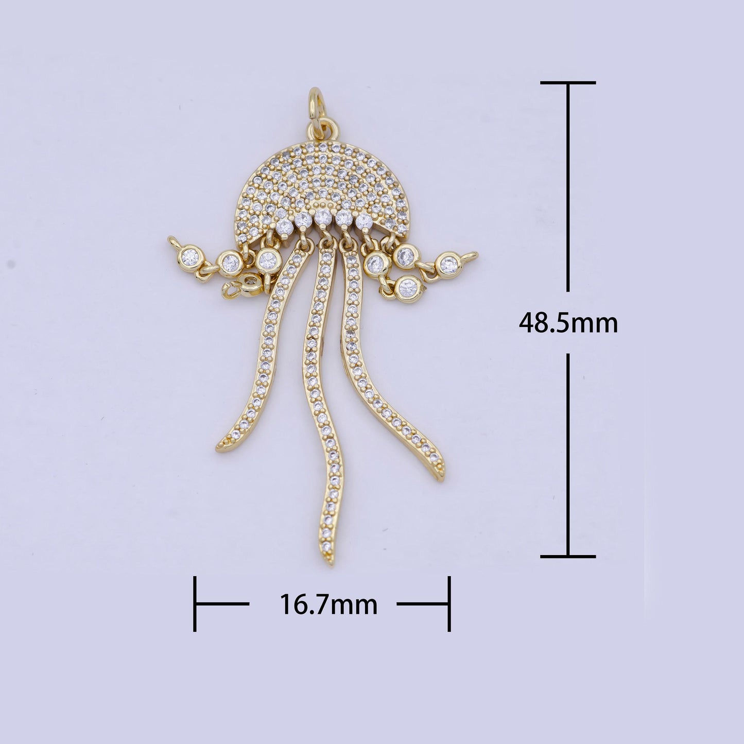 Gold cz jellyfish charm, 24k gold plated clear micro paved cubic zirconia cz stones jelly fish sea life pendant | ag-086