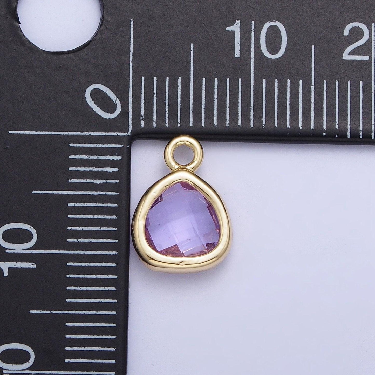 14k gold plated dainty soft lavender teardrop charm, teardrop cut clear pendant, gold charm for bracelet necklace jewelry | ag-075
