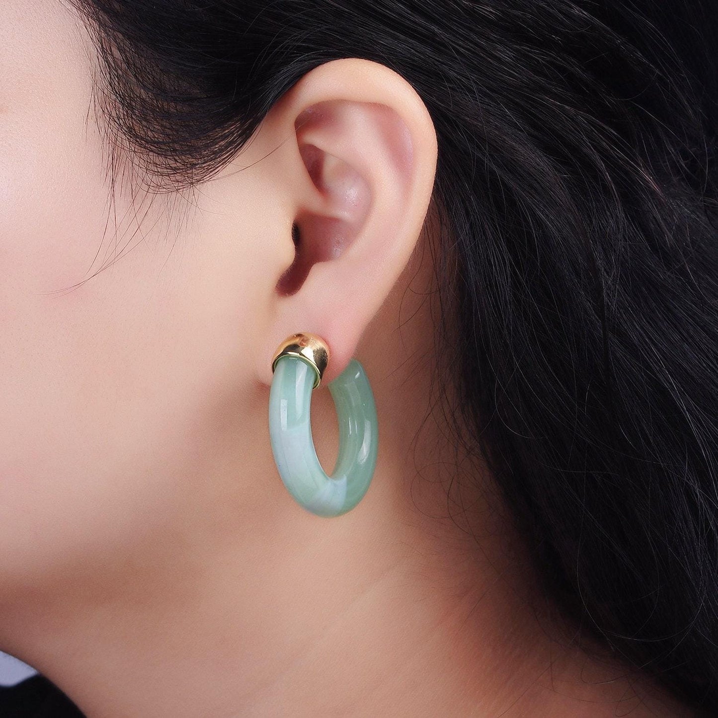 Neon marble acrylic resin geometric earrings hoop for women chunky c shaped hoops earrings trendy earring gift idea ae-189