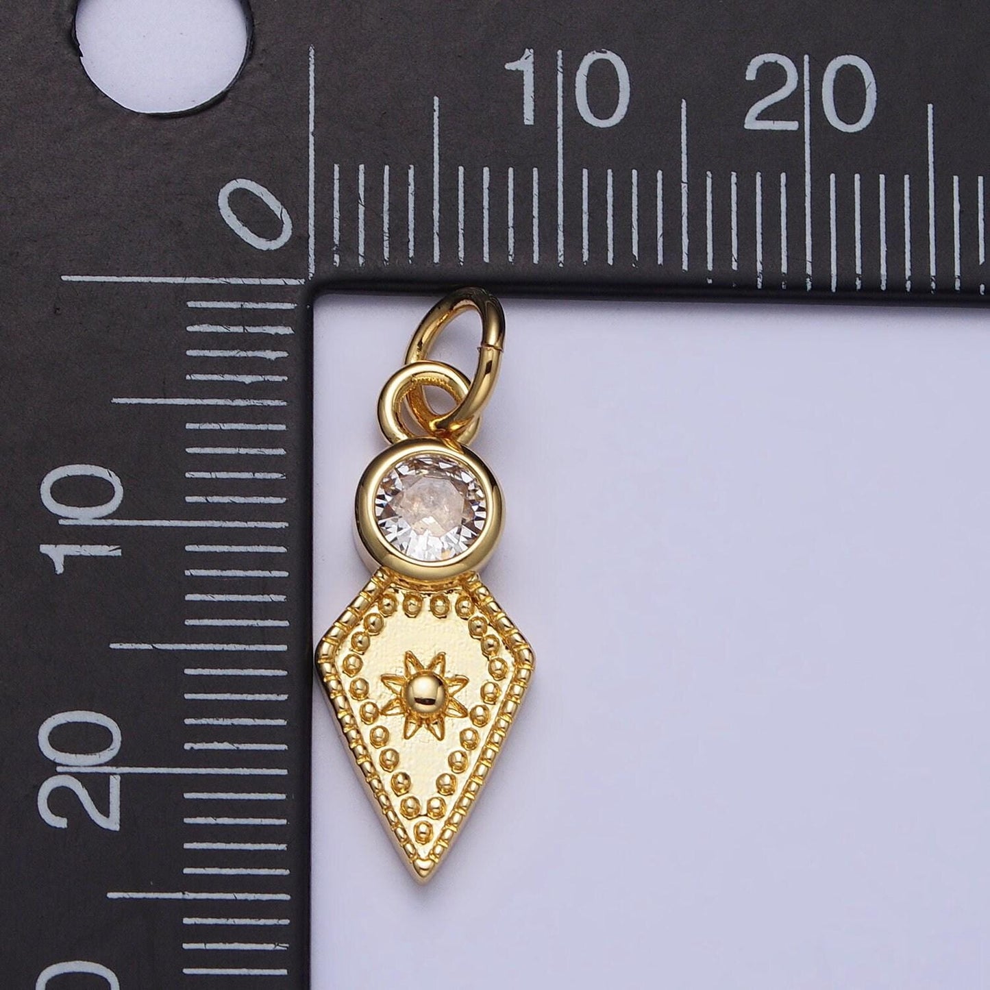 18k gold filled micro paved cz shield arrow tip charm star charm geometric jewelry inspired | ac980