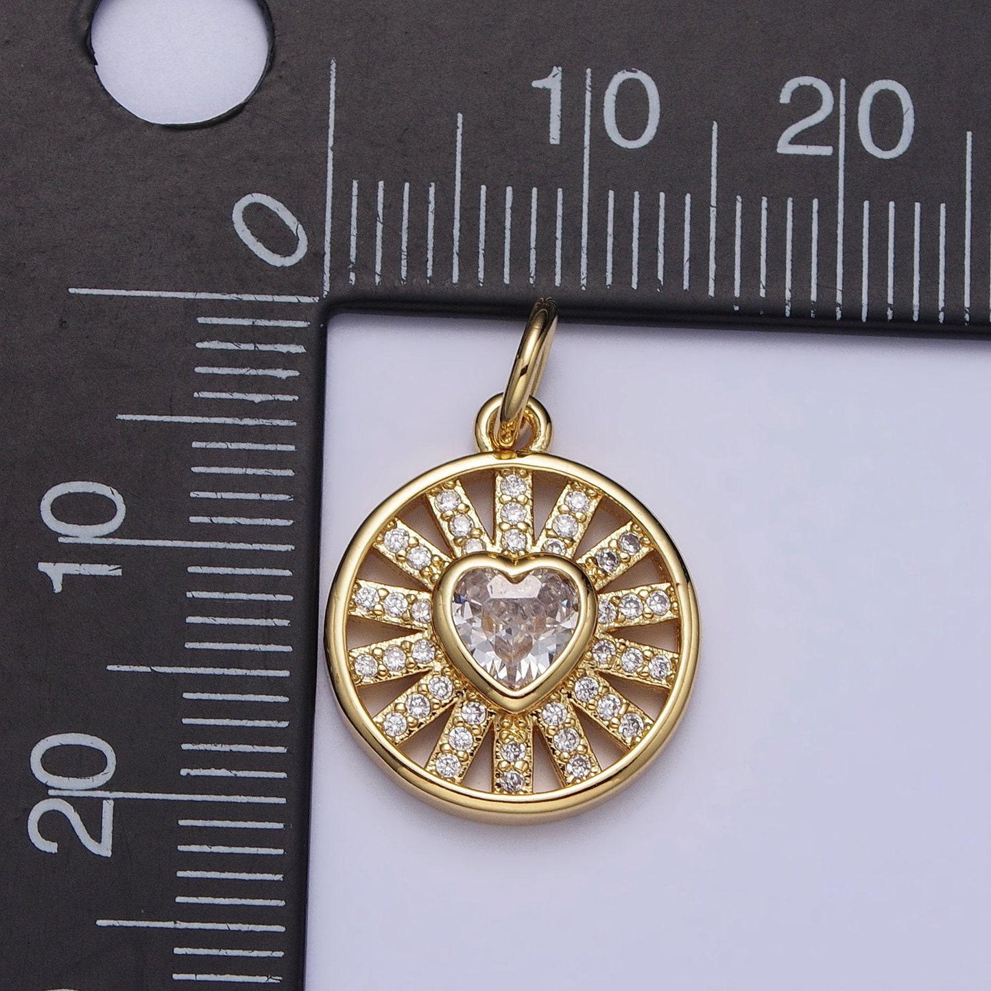 18k gold filled radiant heart charm micro paved cz love round coin disc charm pendant jewelry for minimalist jewelry| ac974
