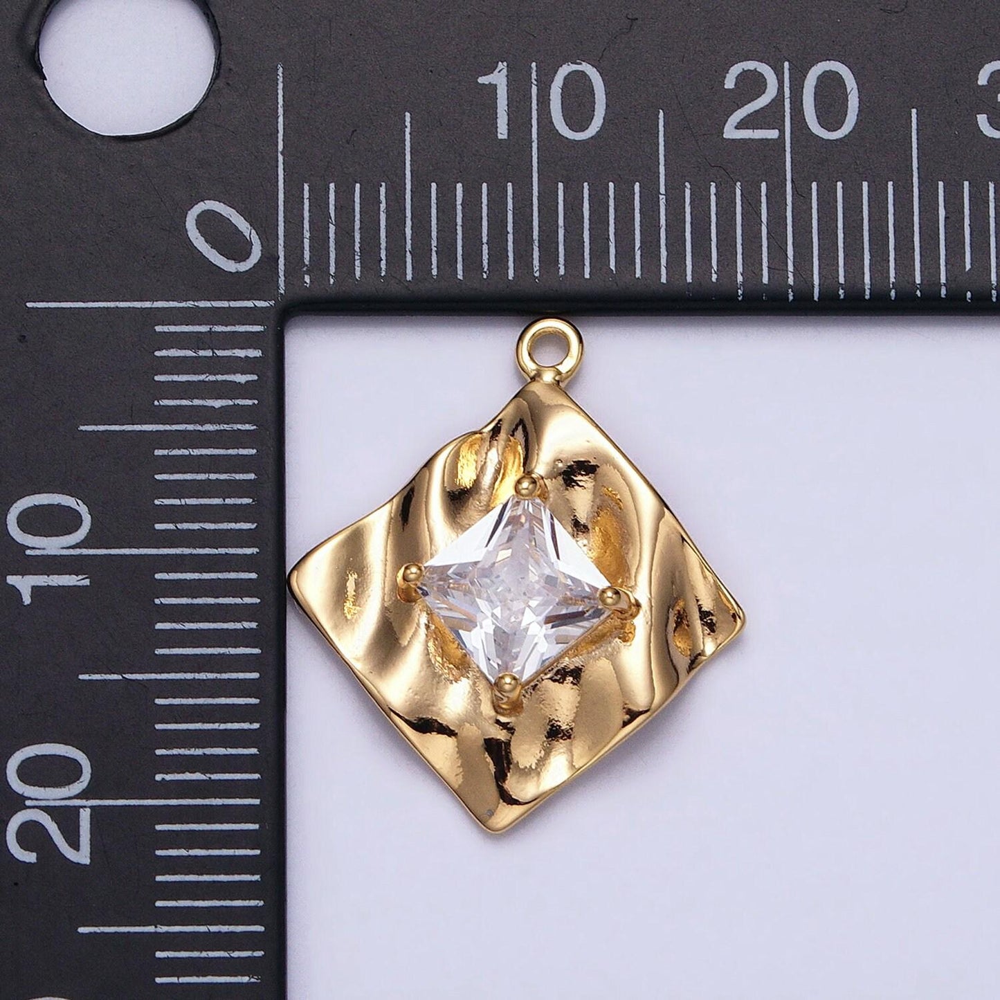 16k gold filled clear diamond cz rhombus hammered abstract geometric charm in gold & silver | ac954 ac955