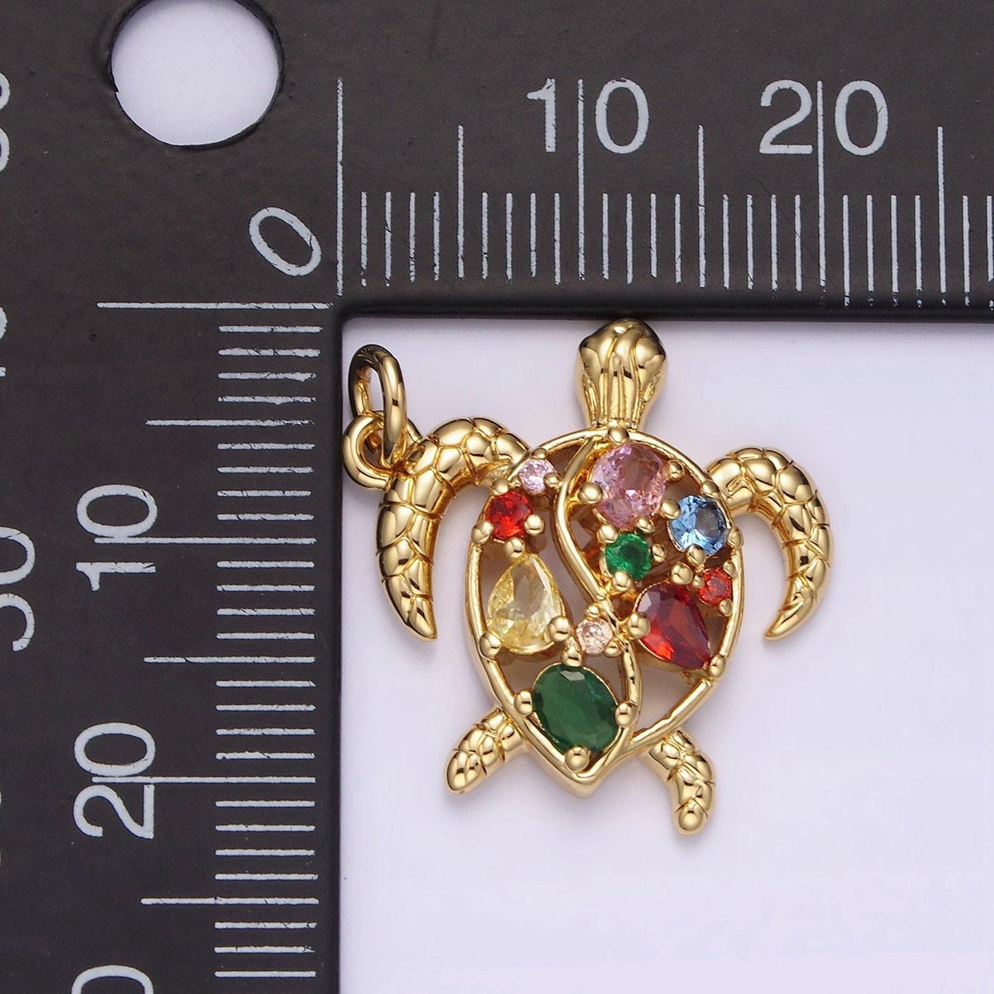 14k gold filled multicolor cz open textured turtle tortoise ocean animal charm in gold & silver | ac833 ac834