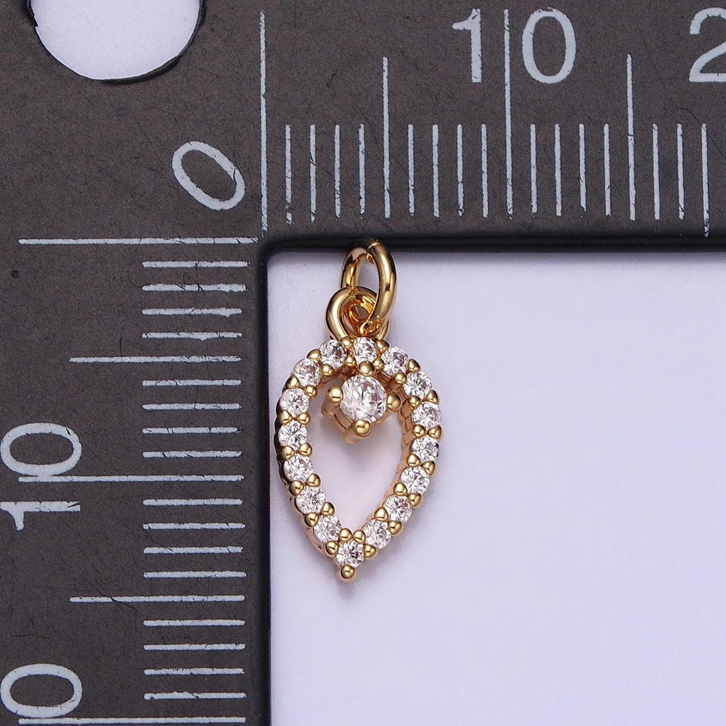 Dainty clear micro paved cz teardrop mini open add-on charm in gold & silver rain drop tear drop geometric charm | ac639 ac640