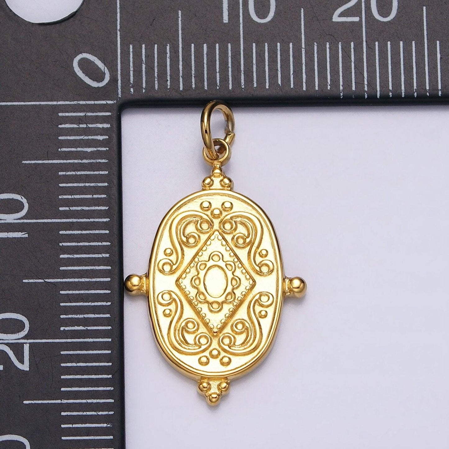 24k gold filled artisan rhombus geometric beaded oval add-on charm | ac597 ac598