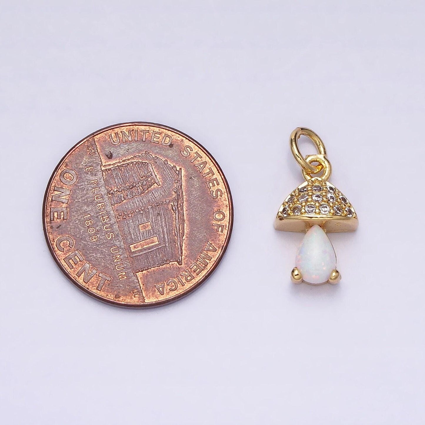 Mini mushroom gold filled micro pave charm, cubic zirconia shromie pendant charm, dainty clear pear cut opal charm ac563
