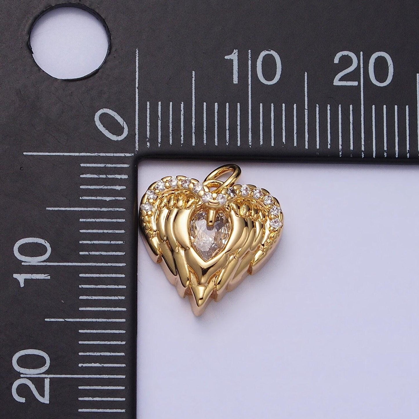 Mini gold angel wing charm with cz oval stone heart guardian angel pendant ac494 ac495