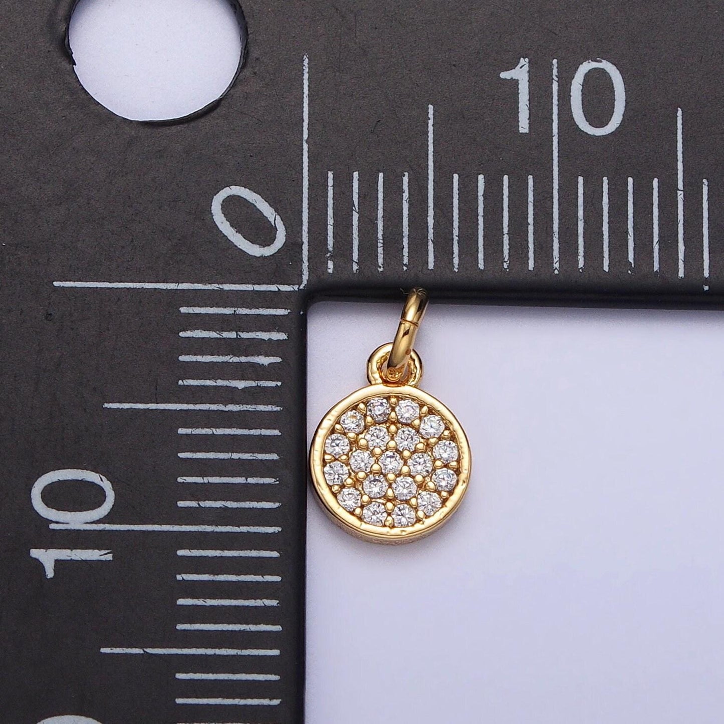 Mini cz paved gold circle charm 11x6.5mm 16k real gold plated brass, micro pave round coin pendants ac309