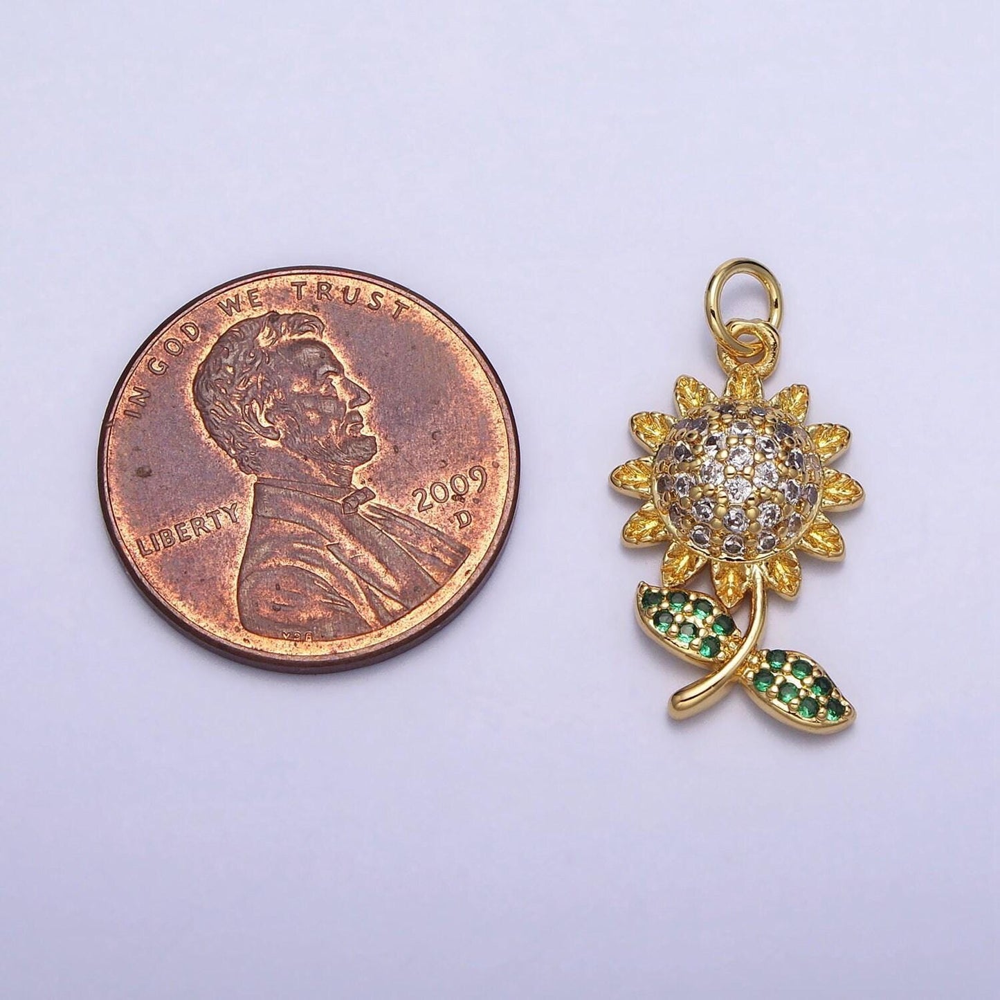 Dainty sunflower charm gold cubic flower charm for bracelet earring necklace micro pave cubic cz charm floral jewelry making supply ac239