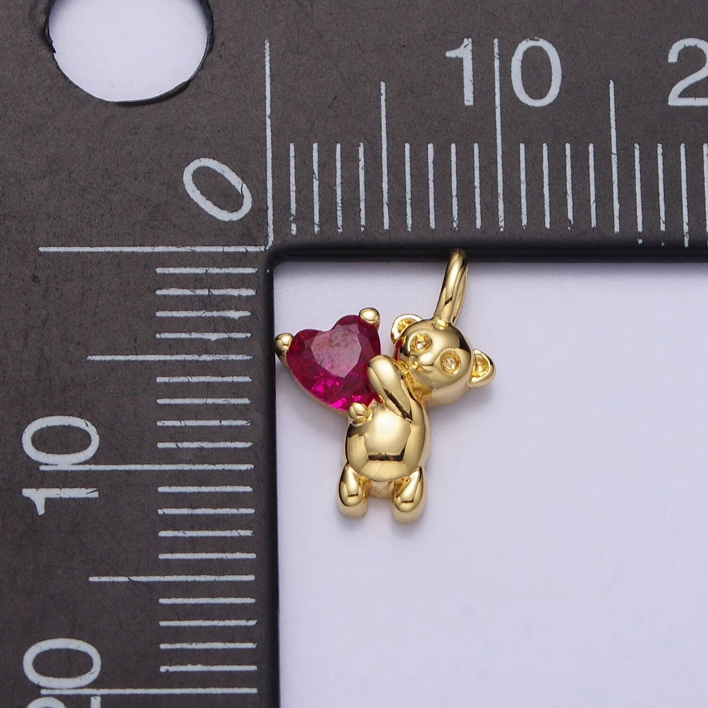 Mini gold bear pendant with heart cz stone for wholesale jewelry making supplies & crafting ac-222