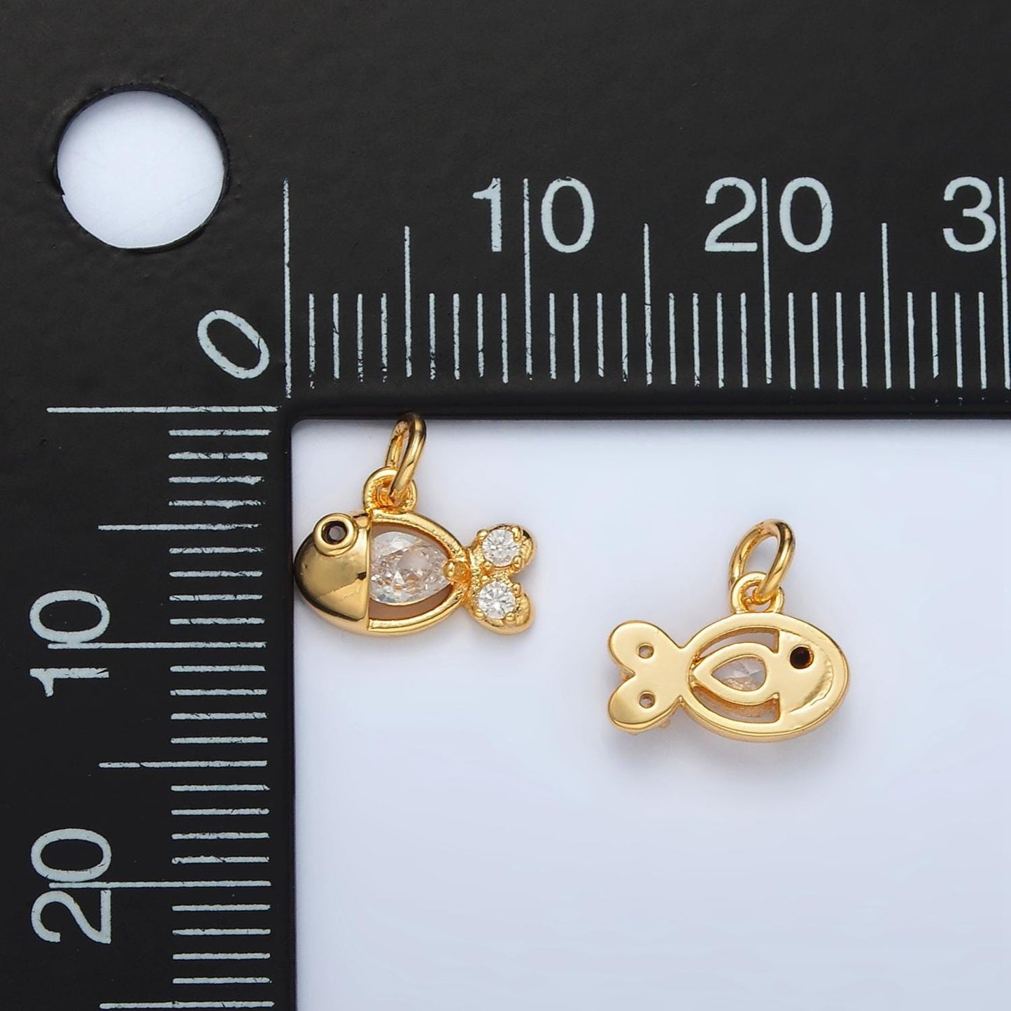 Mini gold filled fish charm micro pave clear cz stone animal pendant for diy jewelry making supply, necklace, bracelet, earring | ac141