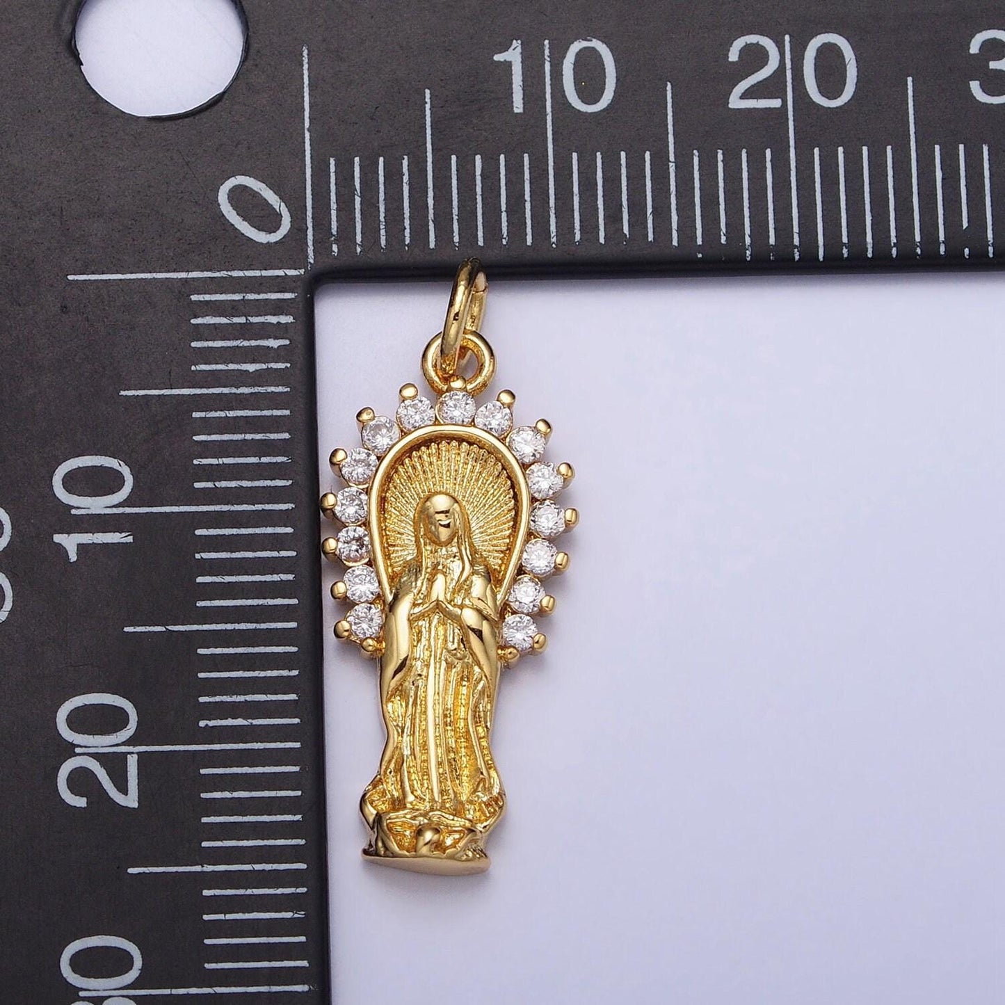 16k gold filled mother mary lady guadalupe cz outline charm in gold & silver | ac1280 ac1281