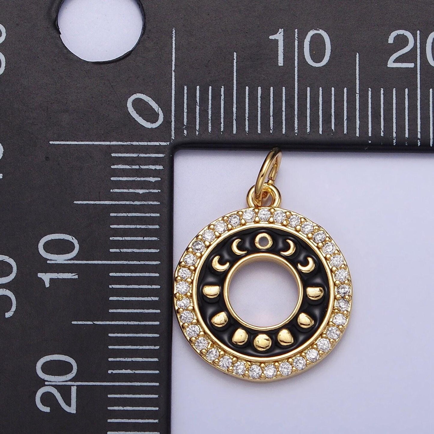 16k gold filled moon phase coin charm, moon phase crescent pendant round disc charm cubic celestial jewelry making supplies ac1264