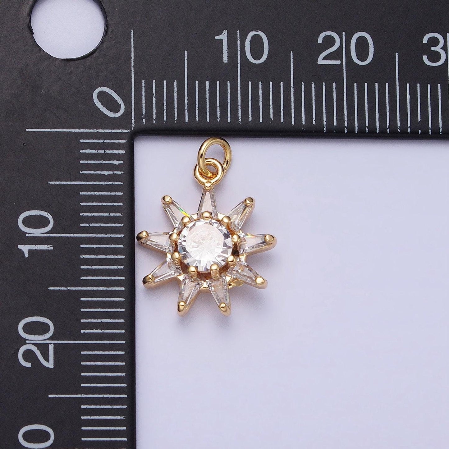 16k gold filled celestial sun round cz charm in gold & silver sunburst pendant | ac1233 ac1234