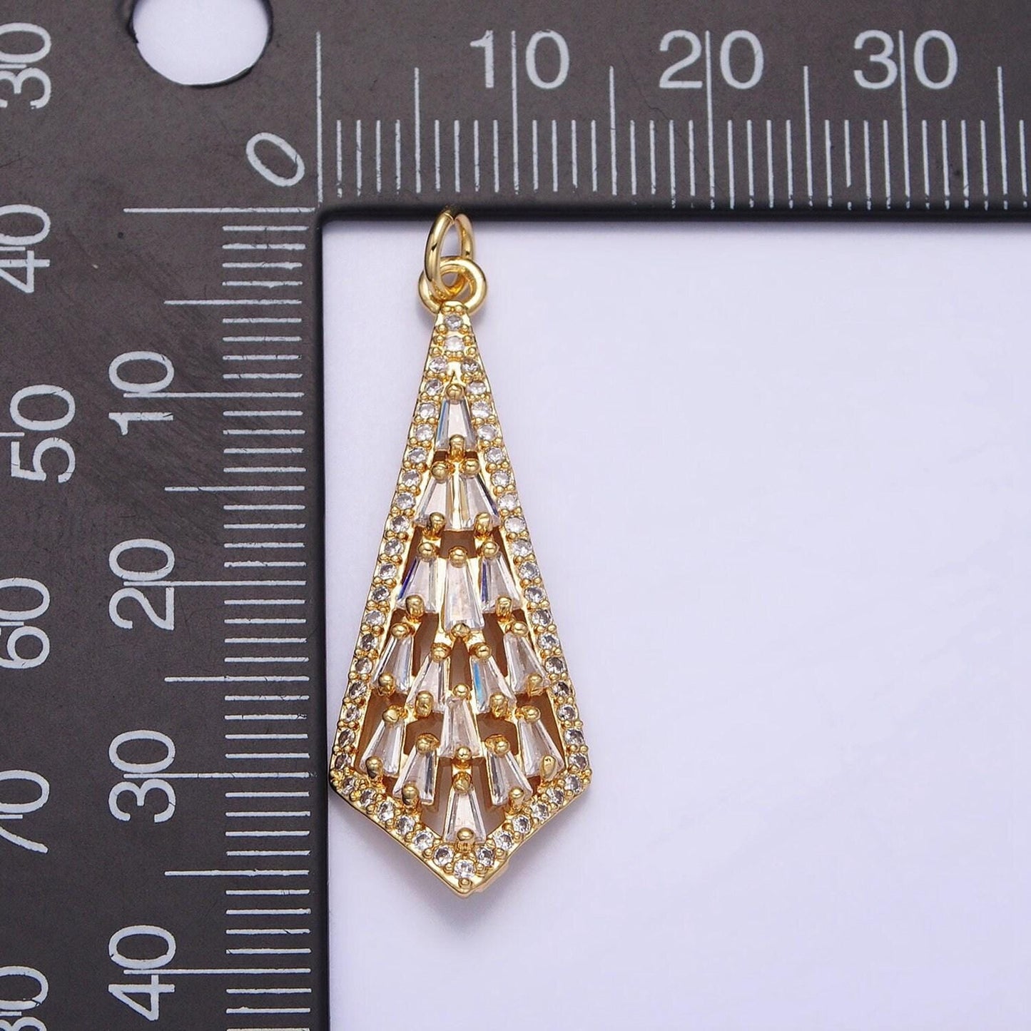 16k gold filled tie baguette micro paved cz geometric arrow charm in gold & silver | ac1229 ac1230