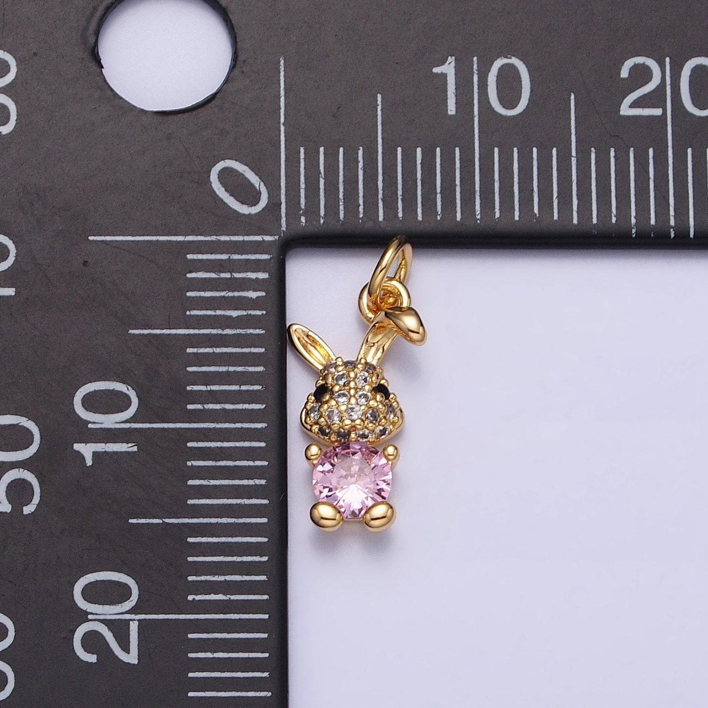 Mini gold rabbit pendant charm with cz stones for bunny easter spring inspired ac1215