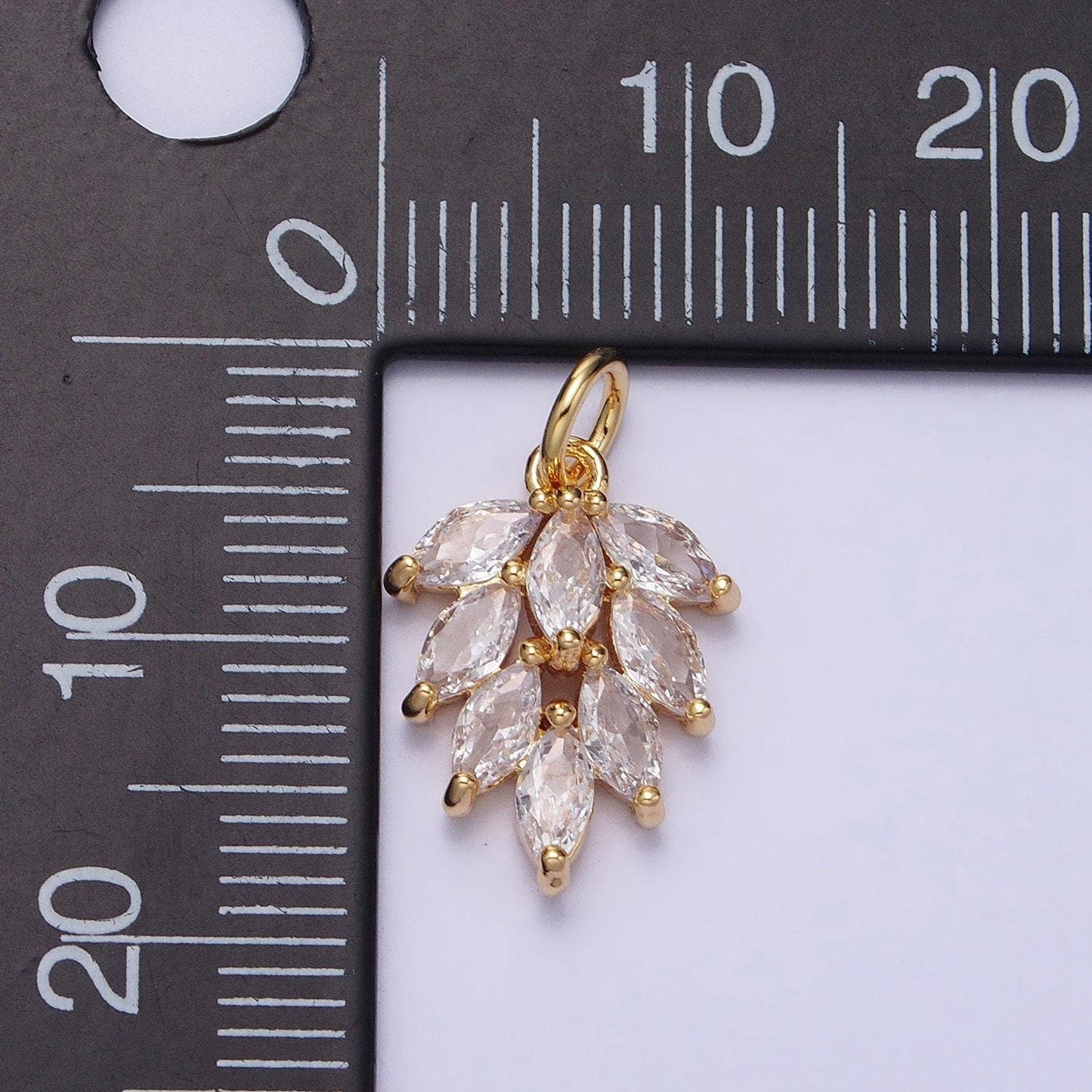 16k gold filled 27.5mm clear marquise leaf nature charm in gold & silver | ac1195 ac1196