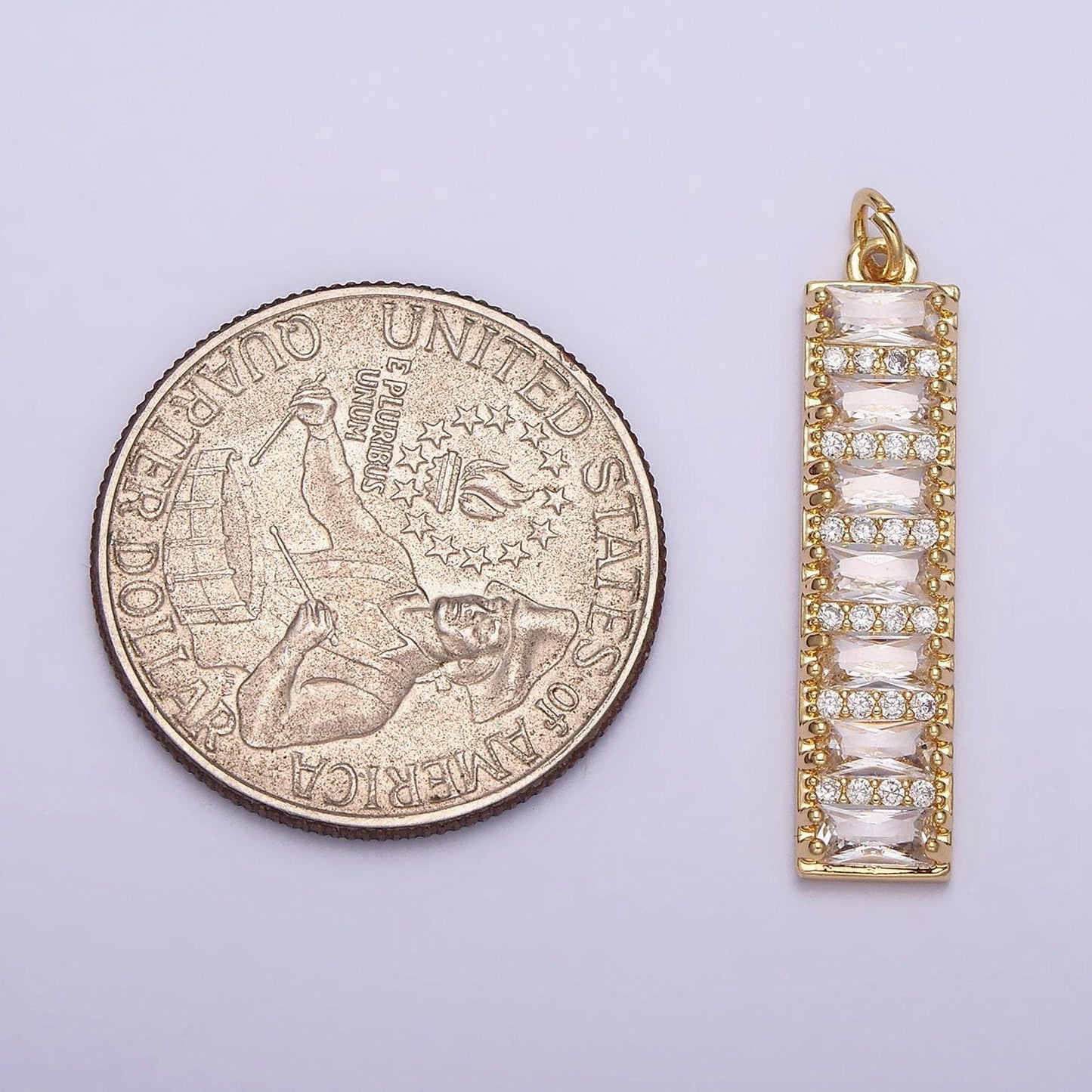 16k gold filled 30mm clear cz baguette lined micro paved band bar charm dangle charm minimalist jewelry | ac1133