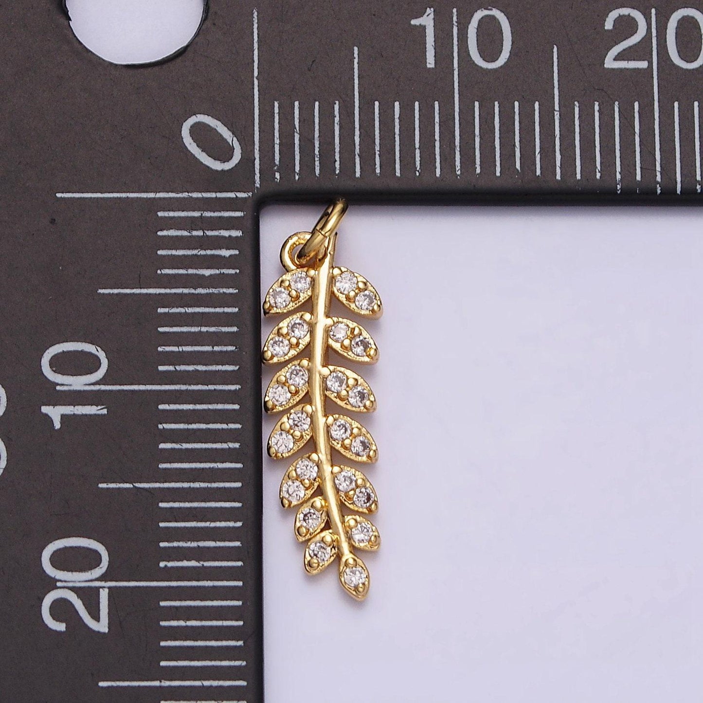 16k gold filled long leaf palm olive micro paved cz charm in gold & silver | ac1079 ac1080
