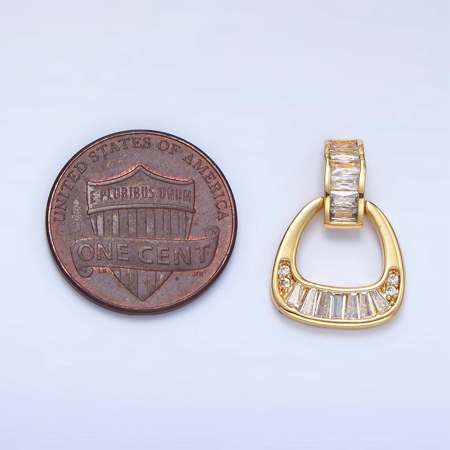 Dainty gold door knob charm baguette clear cz geometric 24k gold filled bail pendant | aa-1008