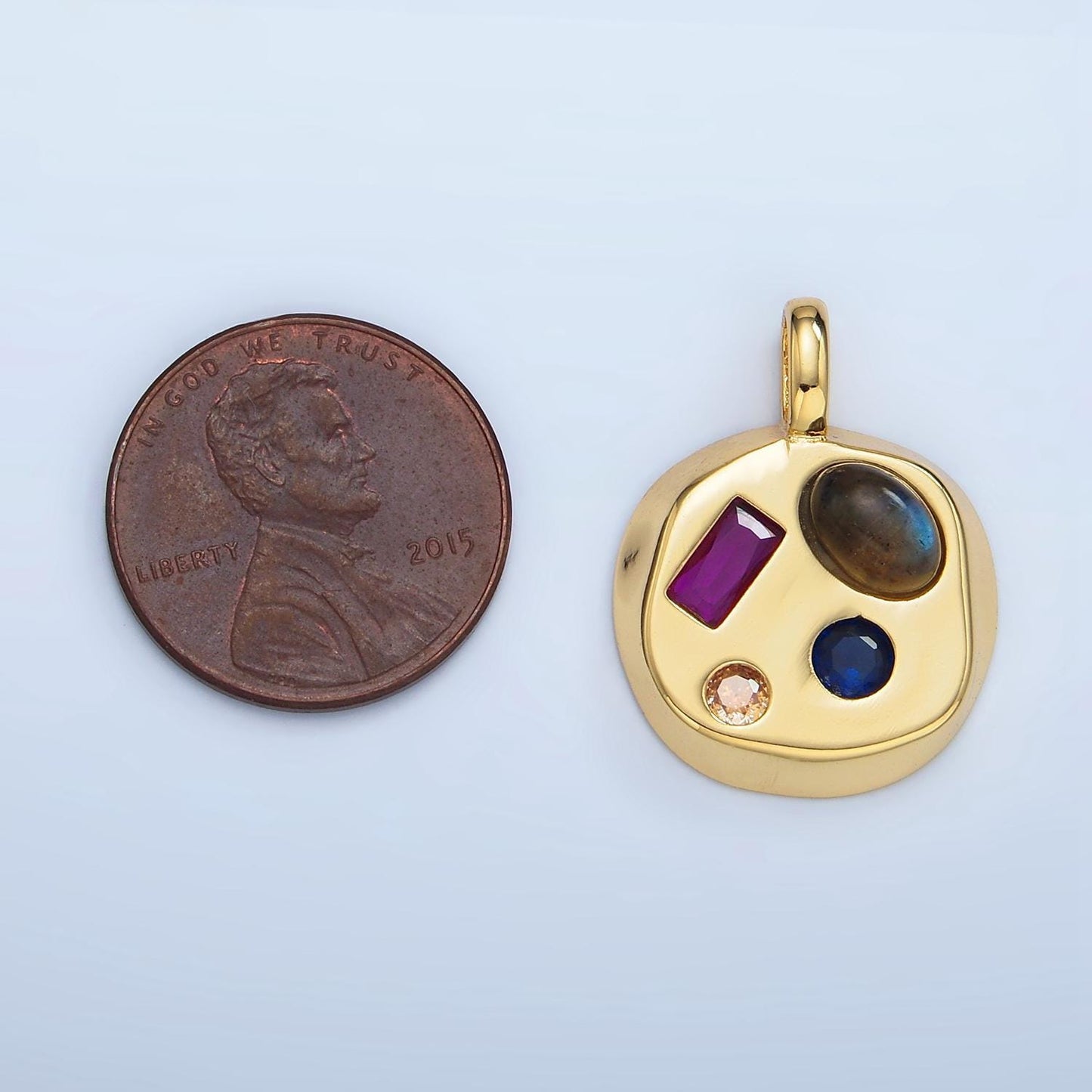 Cz round multicolor amazonite, labradorite cabochon, moonstone 24k gold filled pendant | aa-970 - aa-972