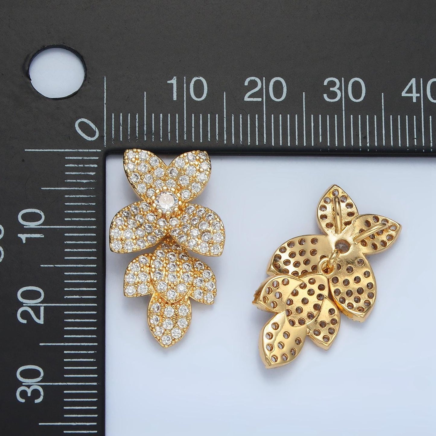 24k gold filled micro paved cz flower charm nature back loop pendant | aa862
