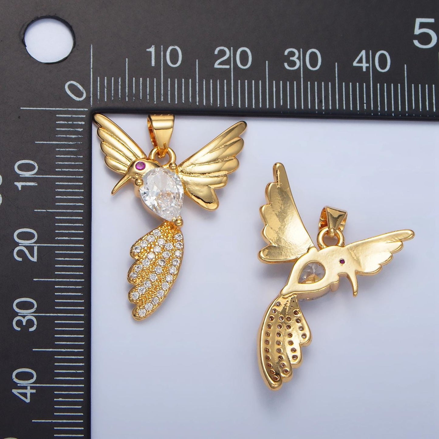 Clear cz micro paved hummingbird animal 24k gold filled pendant | aa-788