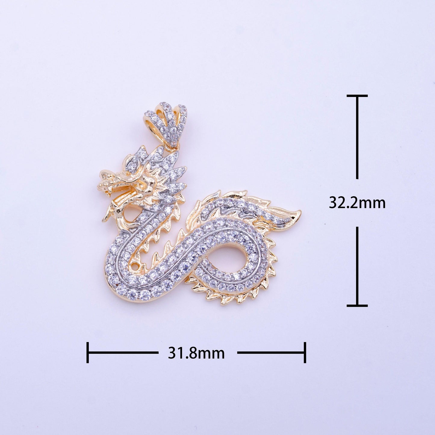 18k gold filled dragon pendant micro pave dragon charm cubic zirconia chinese zodiac legend animal inspired for necklace component