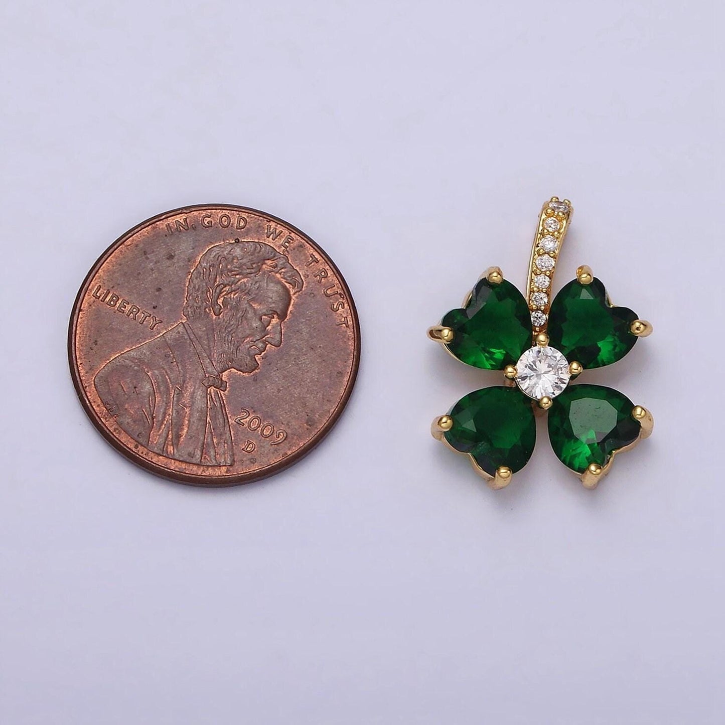 16k gold filled emerald green flower cz heart petal micro paved bail pendant | aa547