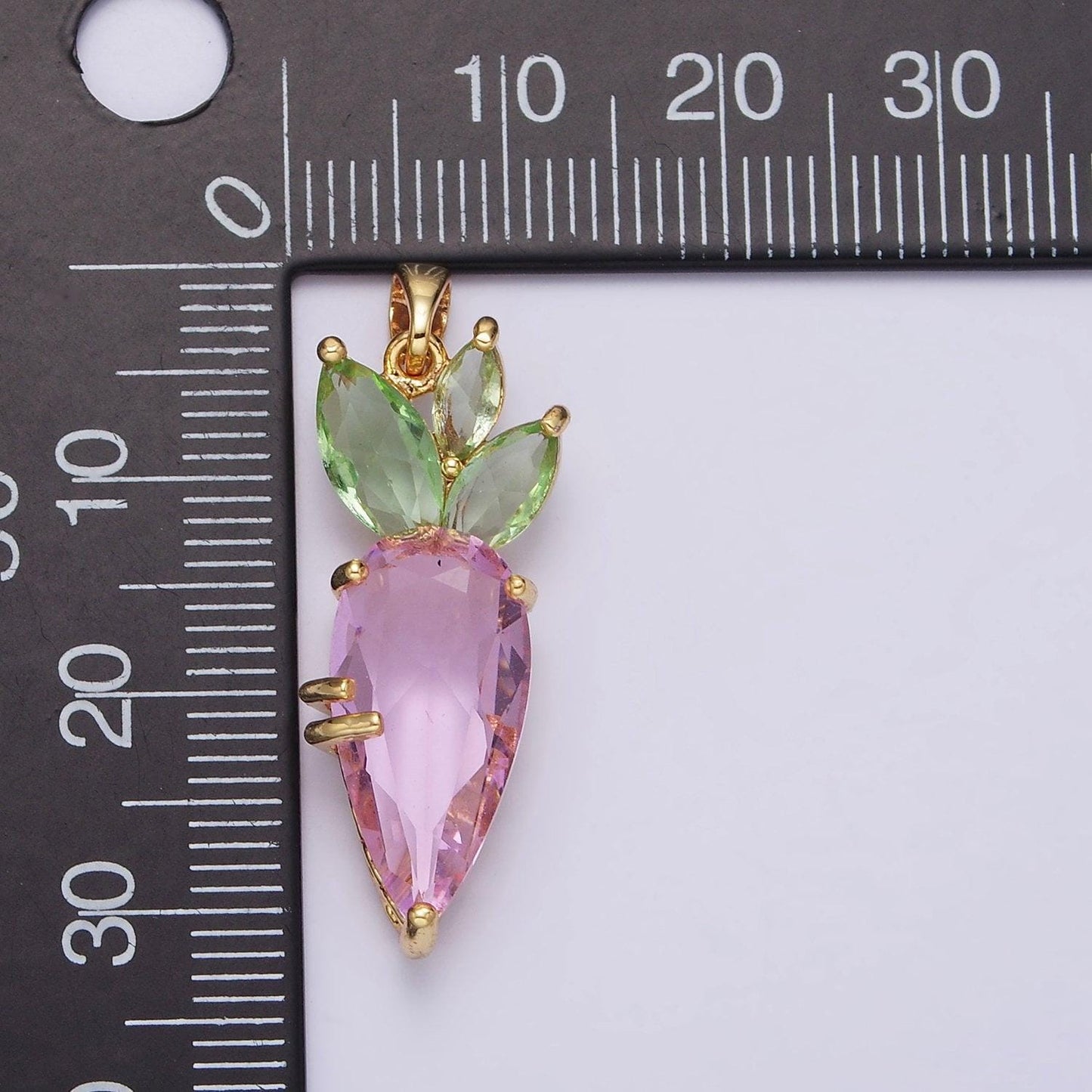 Dainty gold filled pink carrot charms green cubic zirconia vegetable food jewelry inspired for necklace earring bracelet component aa-538