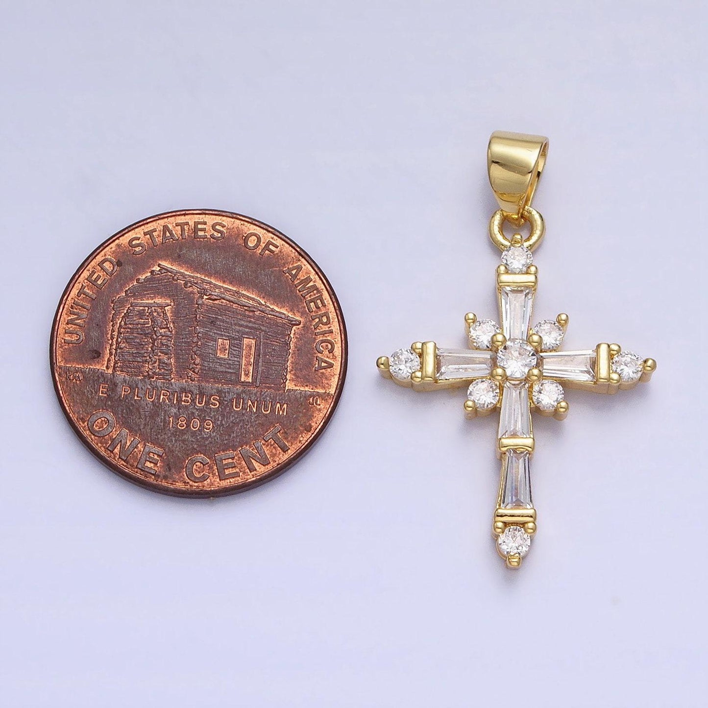 Baguette cz gold filled cross pendant aa230