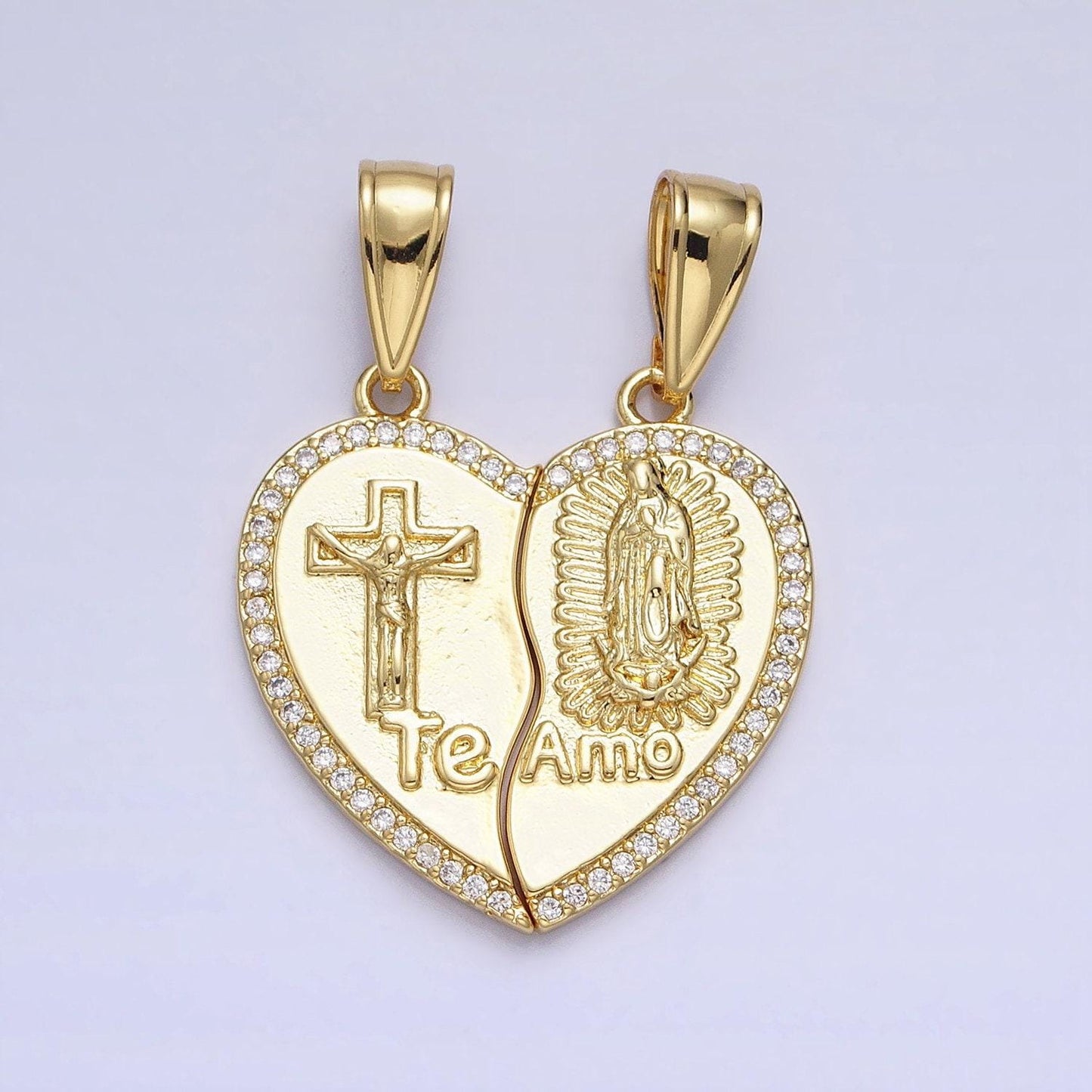 Te amo heart necklace pendant for couples or best friends virgin mary lady guadalupe couple’s necklace charm for religious jewelry aa227