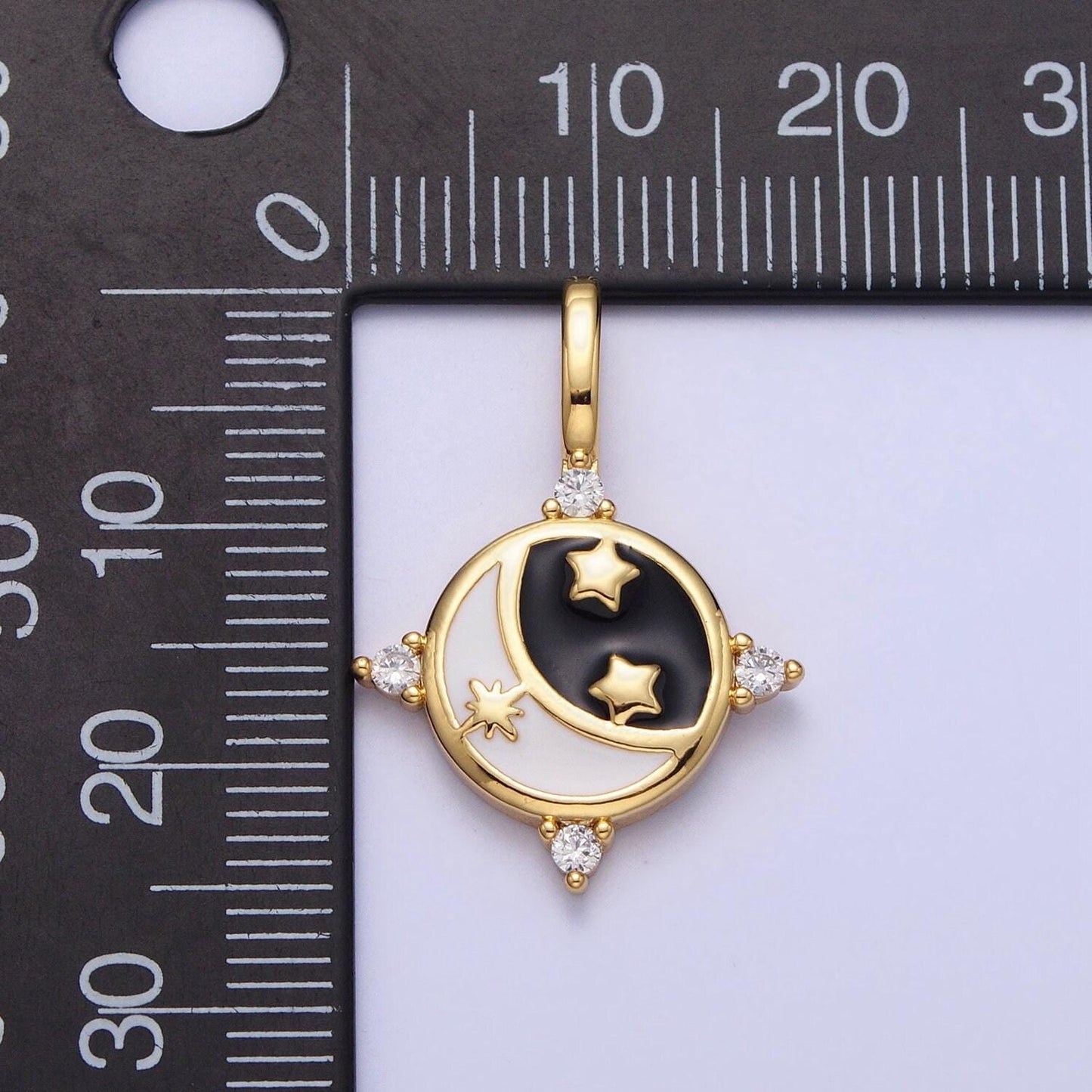 Mini round crescent moon pendant enamel moon star good night charm celestial handmade jewelry supplies aa168