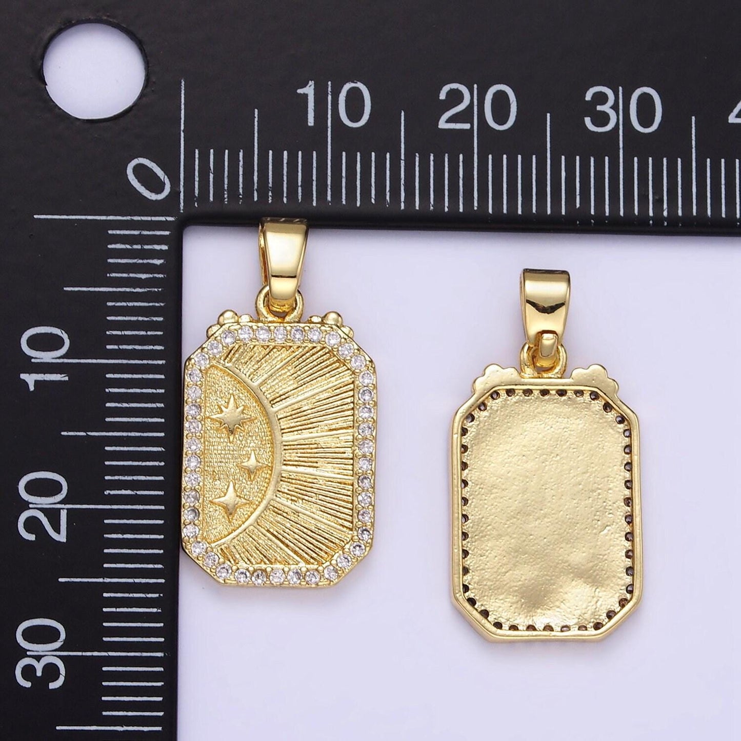 24k gold filled celestial charm sun moon stars pendant celestial tag minimalist micro pave jewelry necklace charm component supply aa1356