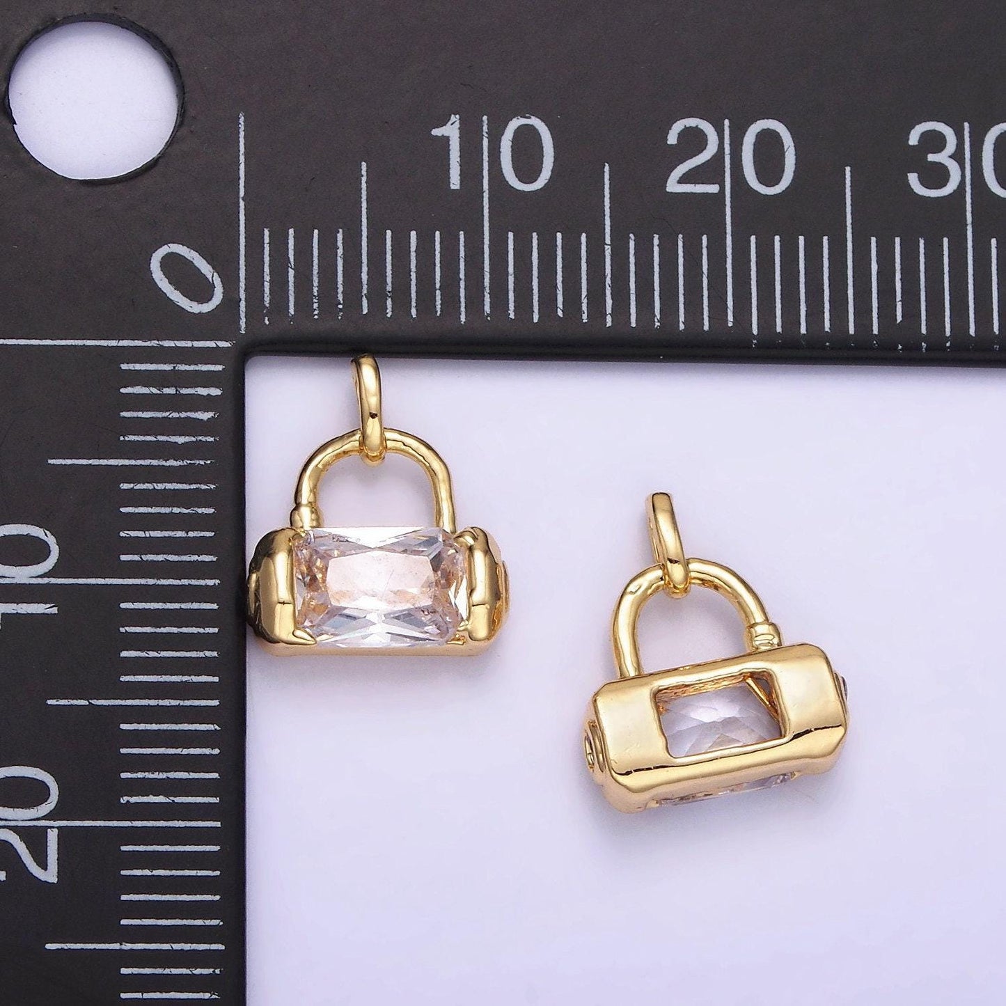 Mini 14k gold filled rectangle cz charm lock purse pendant | aa-1197