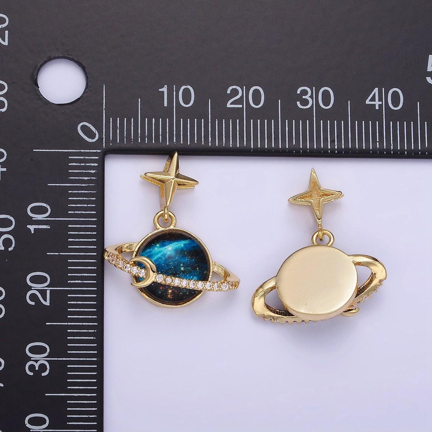 14k gold filled celestial saturn planet micro paved cz star bail pendant | aa-1186