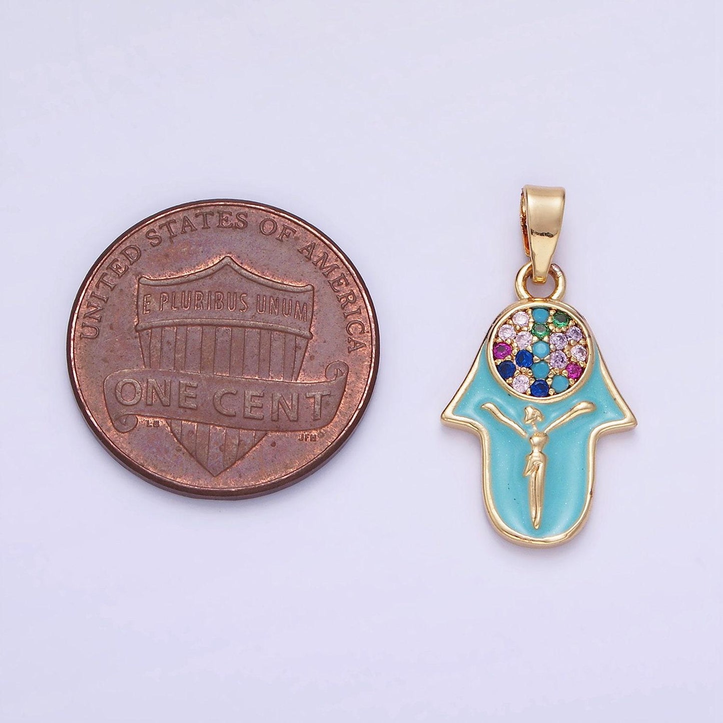 14k gold filled multicolor micro paved cz hamsa hand enamel pendant | aa-1182