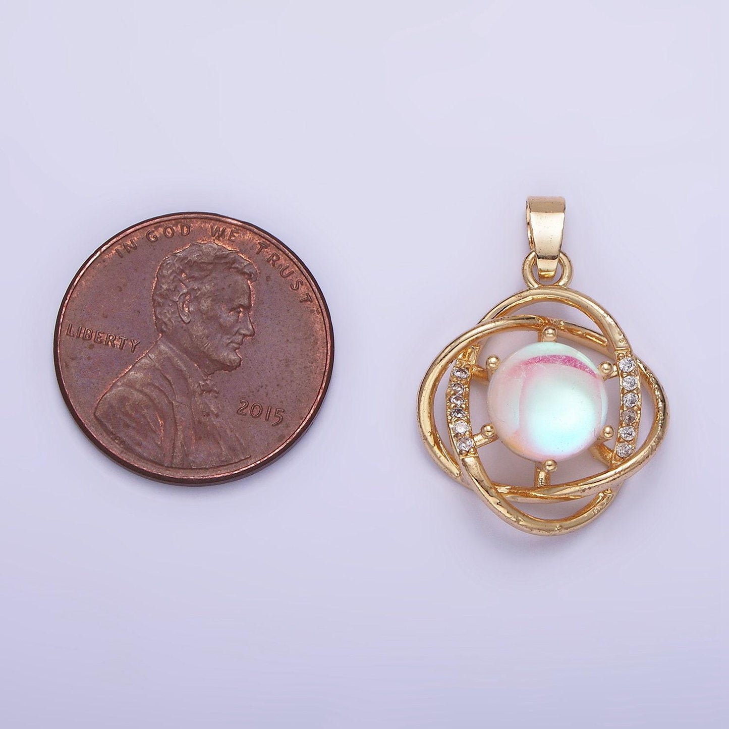 14k gold filled iridescent micro paved cz circular band open pendant | aa-1174