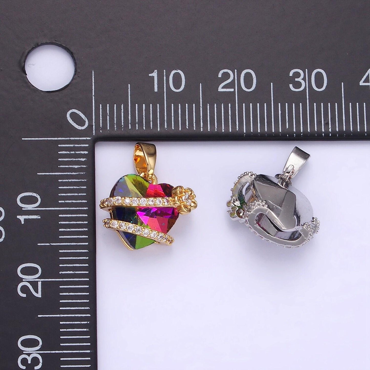 14k gold filled heart multicolor micro paved cz band flower pendant in gold & silver | aa-1159