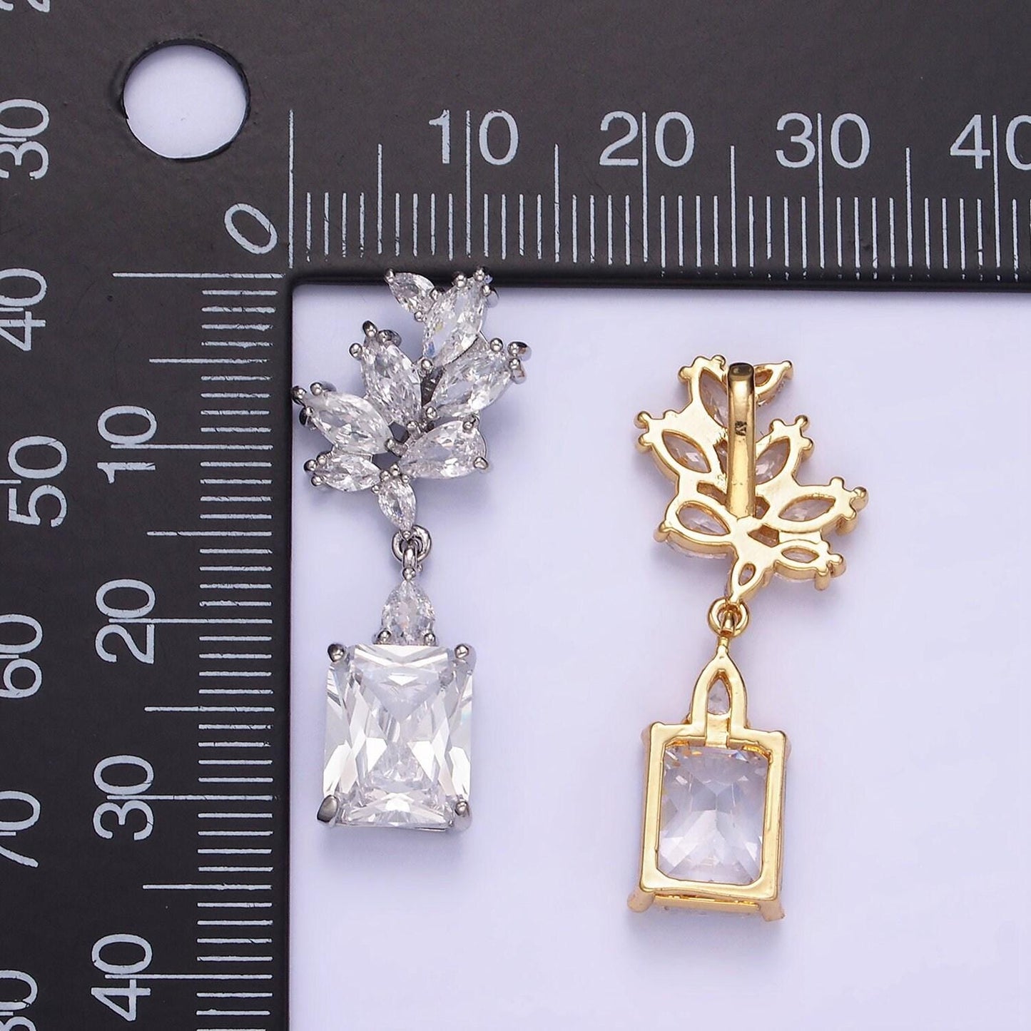 14k gold filled clear baguette drop marquise bail pendant in gold & silver | aa-1157