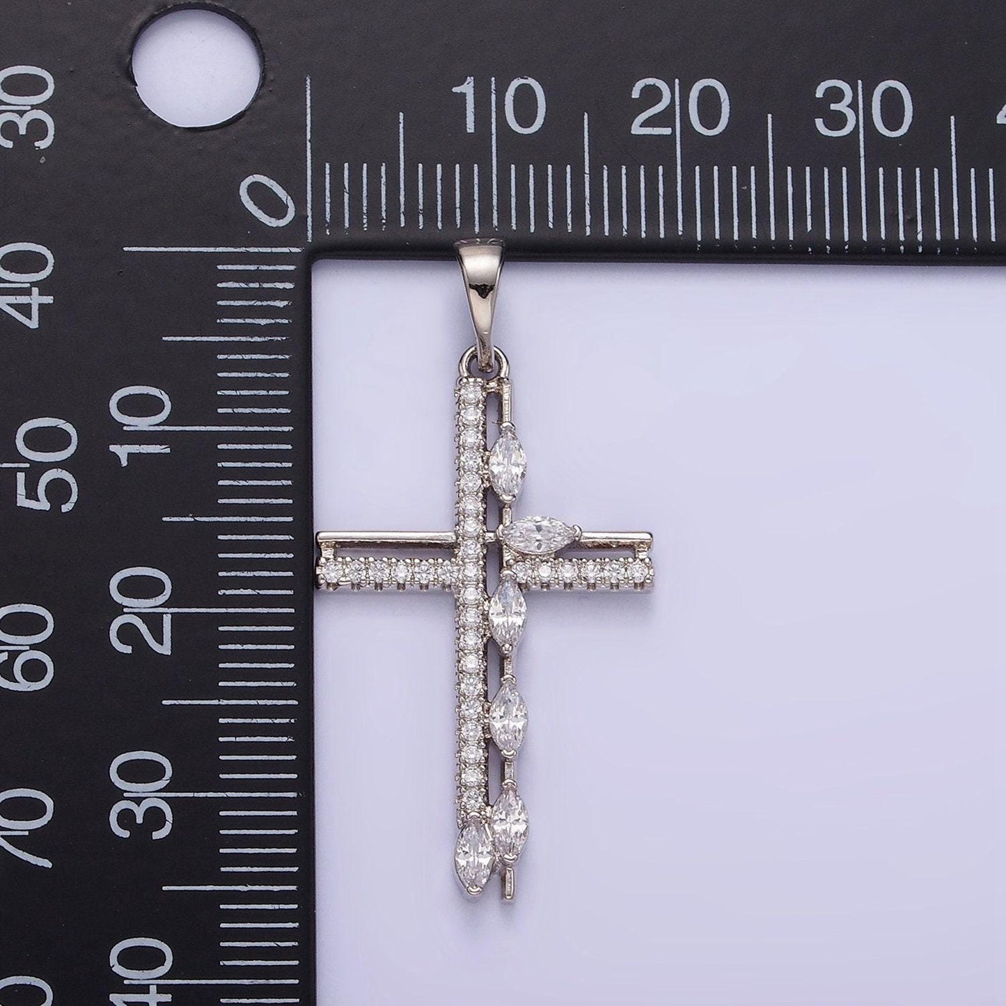 Unique design silver 35.9mm micro paved cz religious cubic zirconia cross pendant | aa-1127