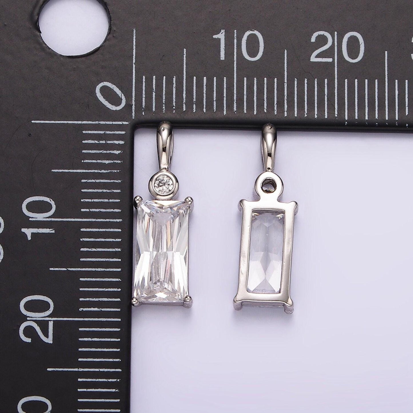 White gold filled clear baguette cz bezel add-on charm silver geometric charm for bracelet necklace component | aa1125